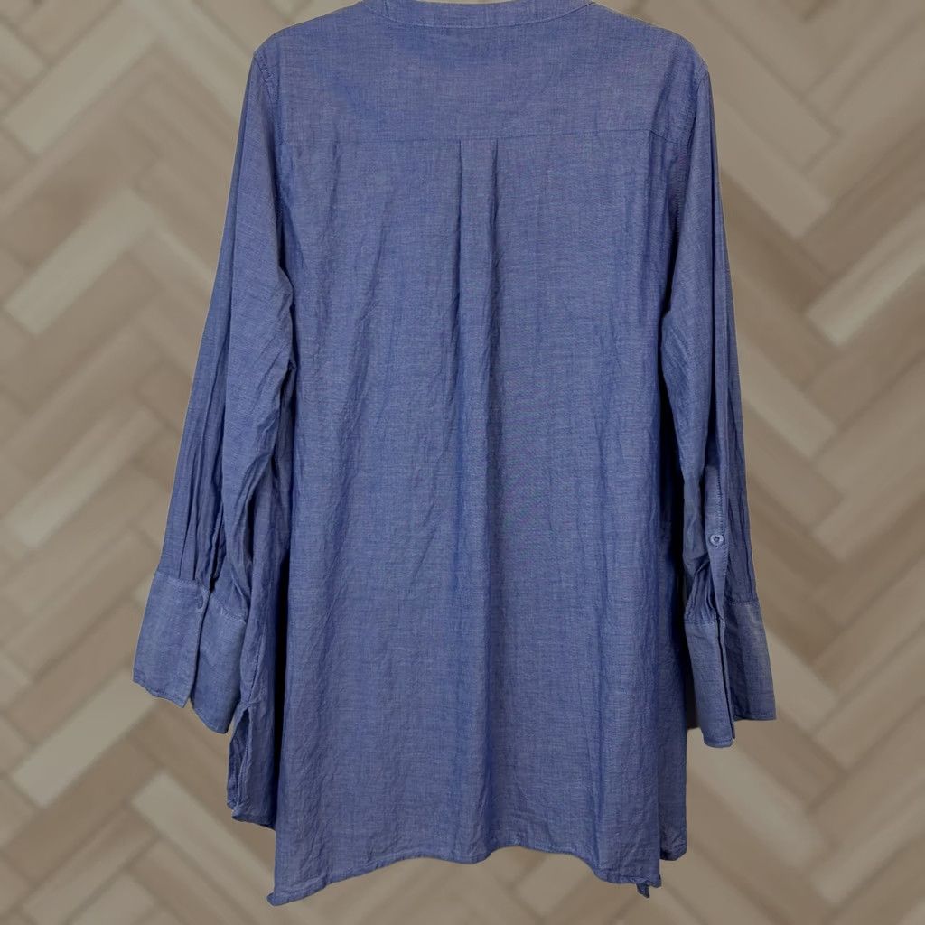 Vintage Preppy Blue Cotton Ruffle Poet Button Top Lagenlook Pirate Womens 18 Size XXL / US 16-18 / IT 52-54 - 1 Thumbnail