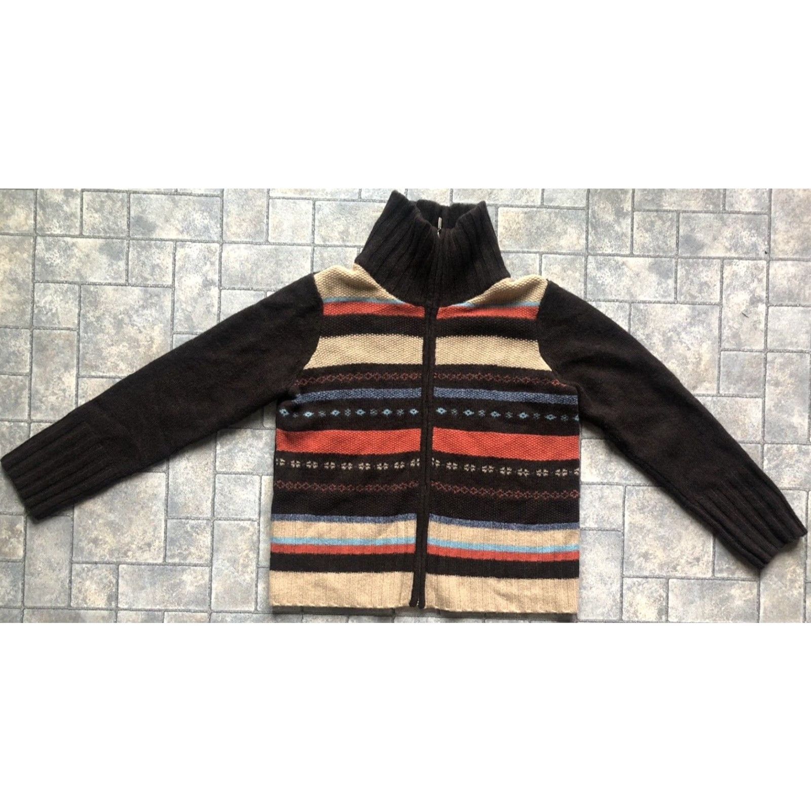 Liz Claiborne Crazy Horse Liz Claiborne Women’s Sweater Pullover L 100% Wool Brown 90s Hippie Classic Designer Size L / US 10 / IT 46 - 2 Thumbnail