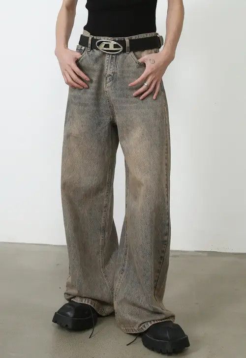 Japanese Brand × Jean Pants Retro washed distressed trendy oversize jeans Size US 32 / EU 48 - 3 Thumbnail