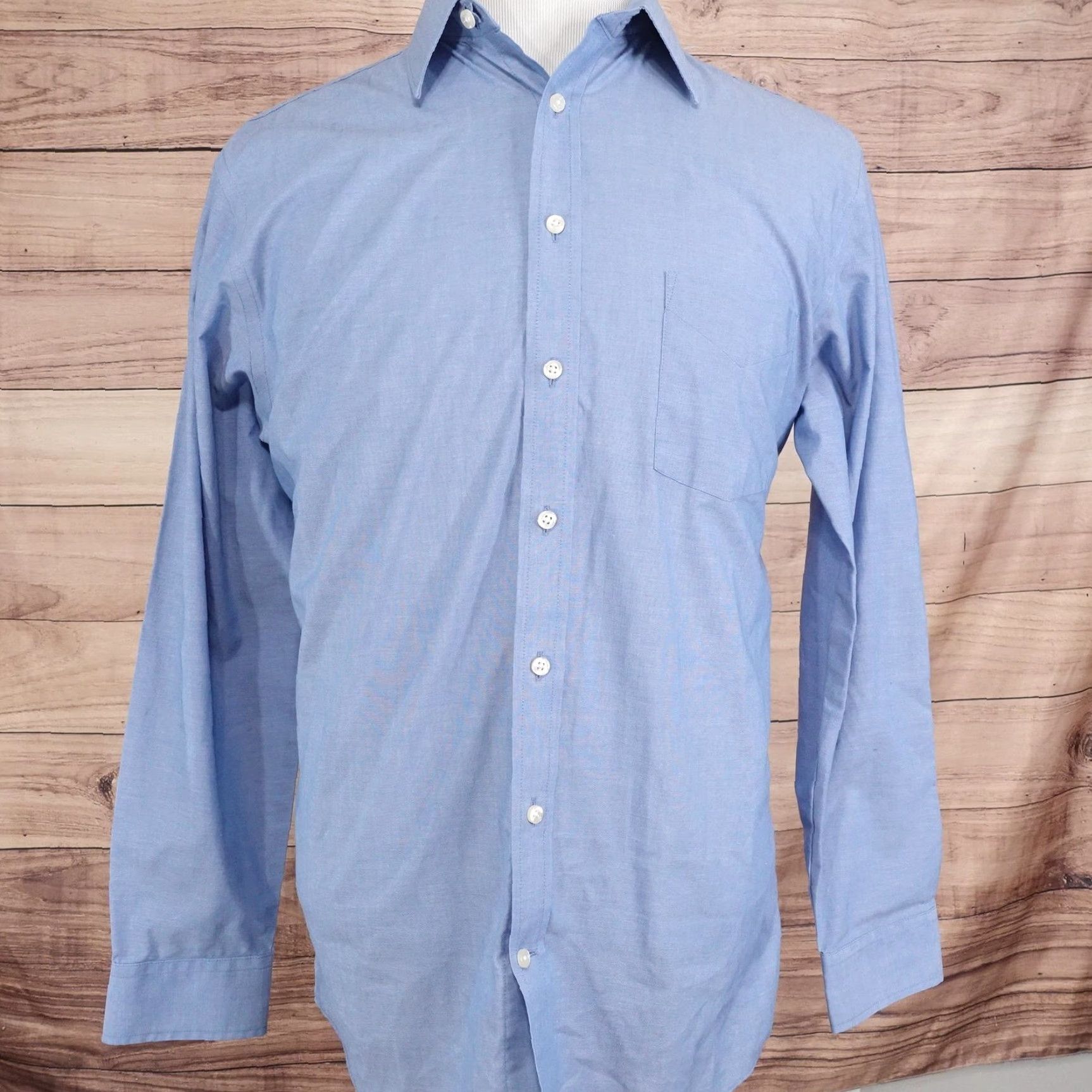 Stafford Stafford Dress Shirt Mens 16 34/35 Blue Regular Fit Travel Performance Super Shirt Top Cuff Barrel Pocket Size 42R - 3 Thumbnail