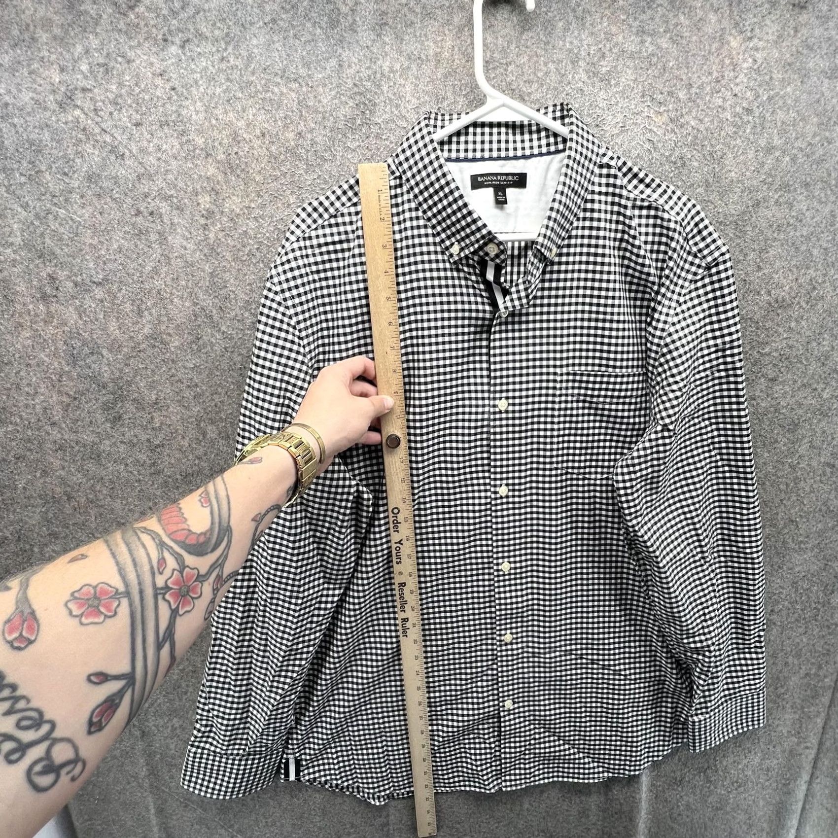 Banana Republic Banana Republic Dress Shirt Mens XL Black Gingham Slim Fit Non Iron Long Sleeve Button-Down Collar Shirt Womens? Size 46R - 6 Thumbnail