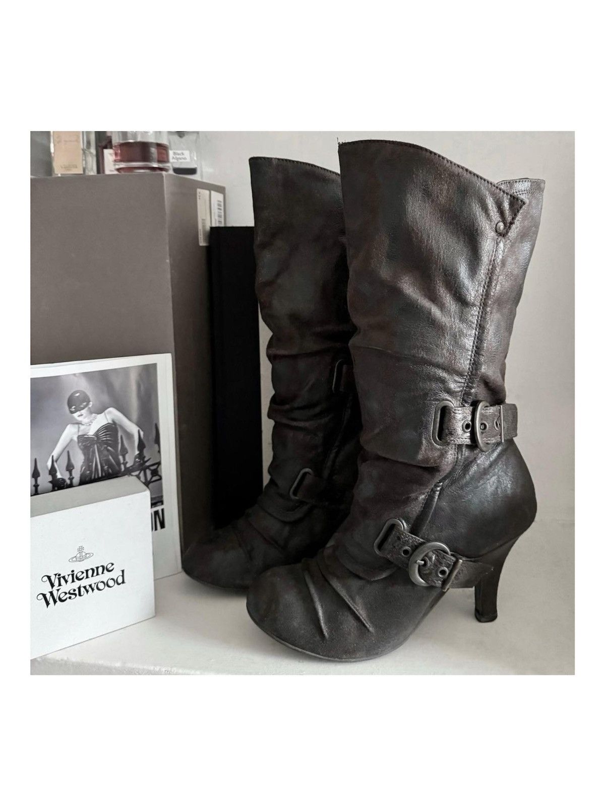 Vintage Avant- Garde style boots with many belts and draped Size US 8 / IT 38 - 1 Thumbnail