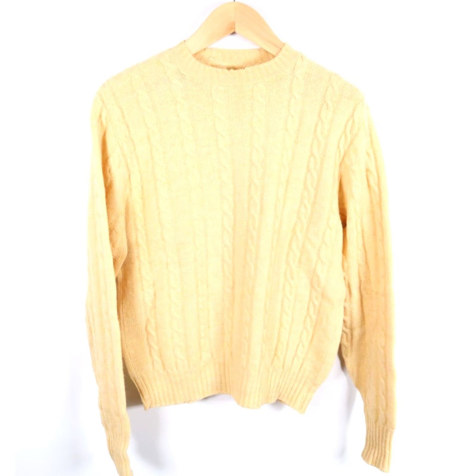Vintage VINTAGE Unbranded Sweater Mens Large Yellow Virgin Wool Cable Knit Lightweight Crew Neck Pullover 80s Size US L / EU 52-54 / 3 - 2 Thumbnail