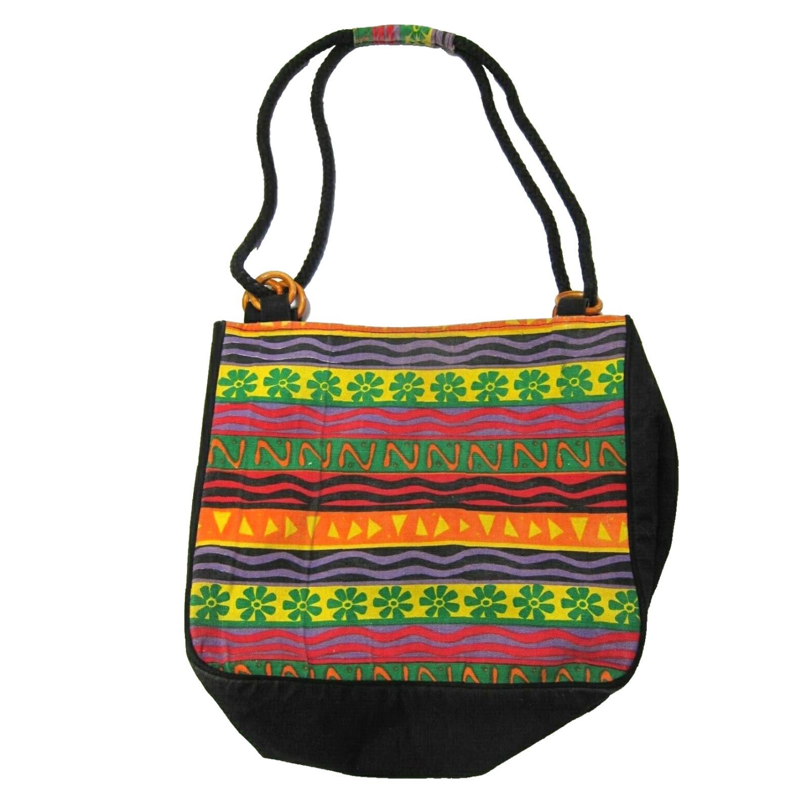 Vintage VINTAGE Sun N Sand Green Orange Black Reggae Cotton Canvas Beach Tote Bag Purse Size ONE SIZE - 3 Thumbnail