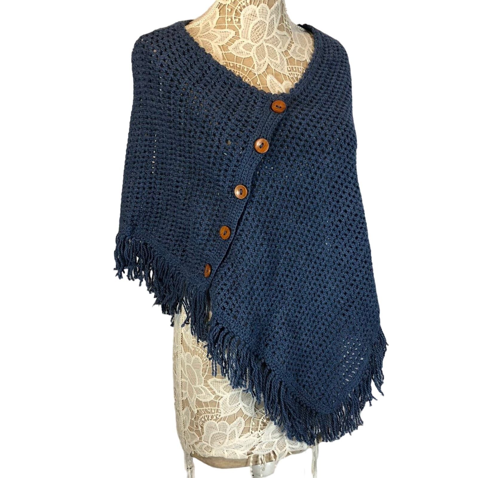 Handmade Carolina•Arce•Seifert knit shawl blue vintage looking Size S / US 4 / IT 40 - 1 Thumbnail