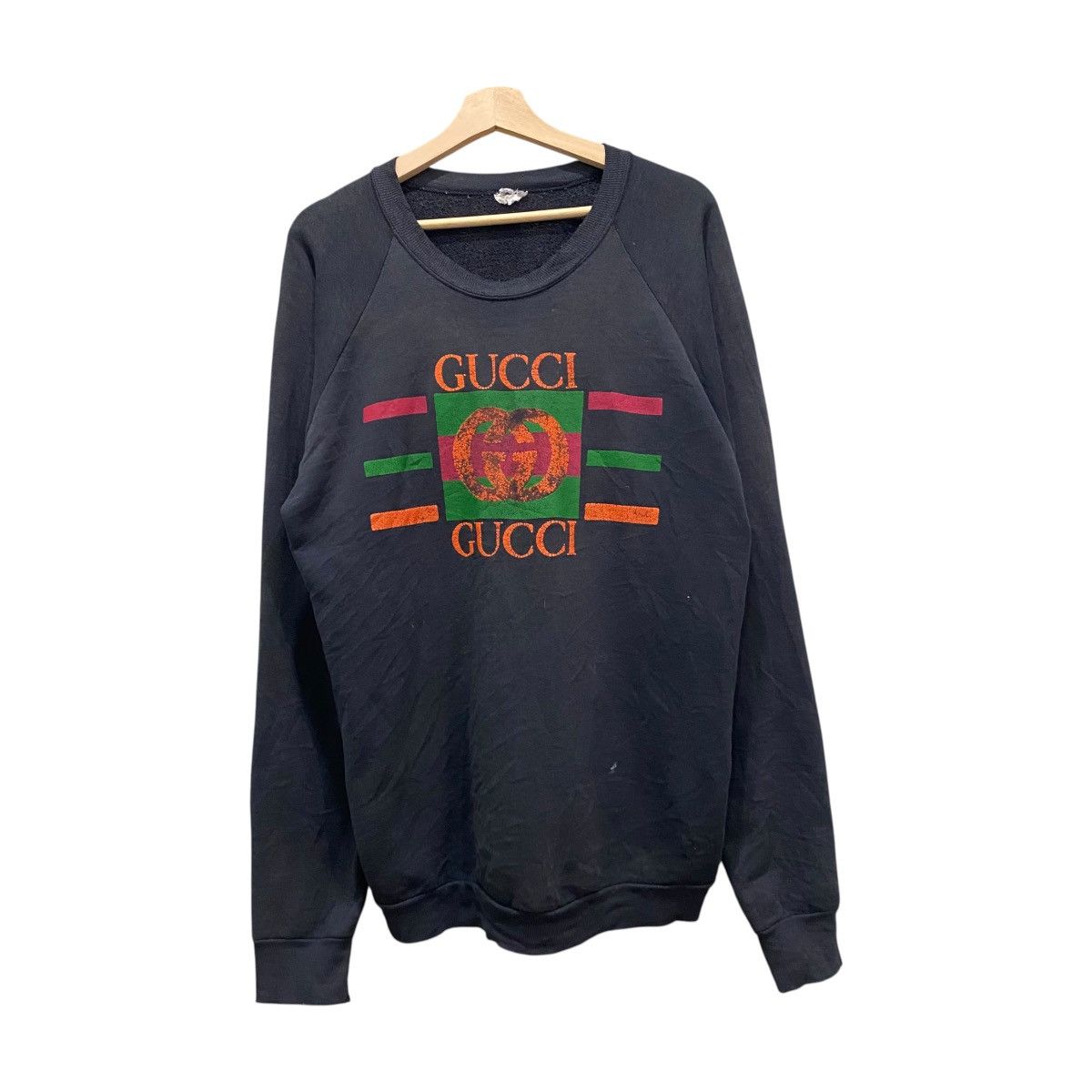 Vintage Gucci Distressed Vintage Logo Web Stripe Crewneck Sweatshirt Size US XL / EU 56 / 4 - 1 Thumbnail
