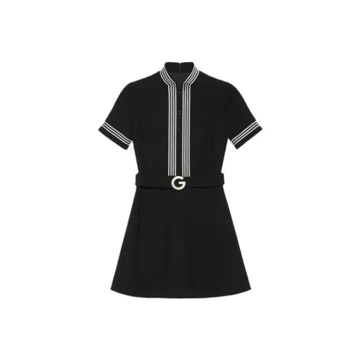 Gucci Gucci Black Lightweight Wool Dress with Contrast Trim-2507 Size M / US 6-8 / IT 42-44 - 7 Thumbnail