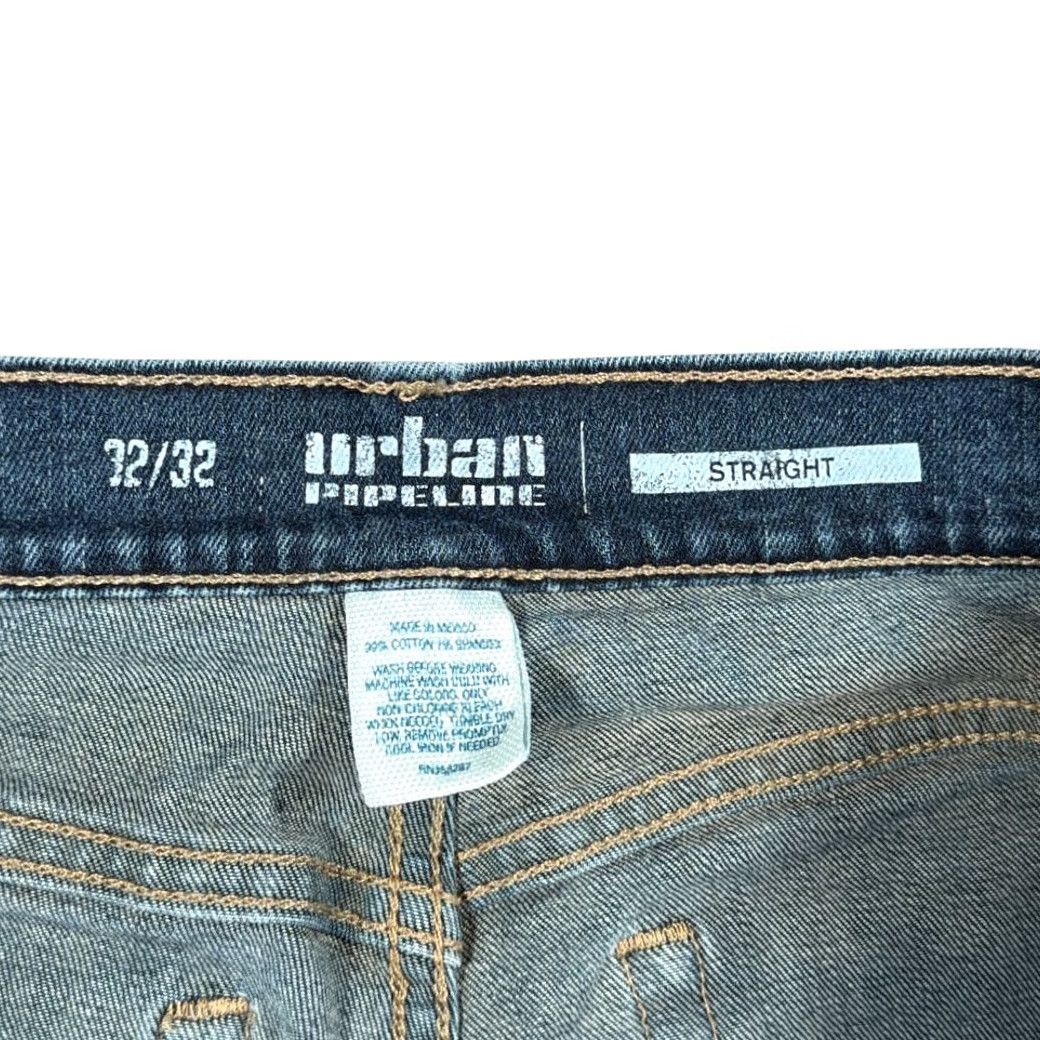 Vintage Urban Pipeline Jeans Mens 32x32 Blue Straight Fit Denim Stretch Dark Wash 5-Pocket Design Zip Fly Regular Rise Low 8-10 in Mens Jeans Blue Denim Size US 32 / EU 48 - 5 Thumbnail