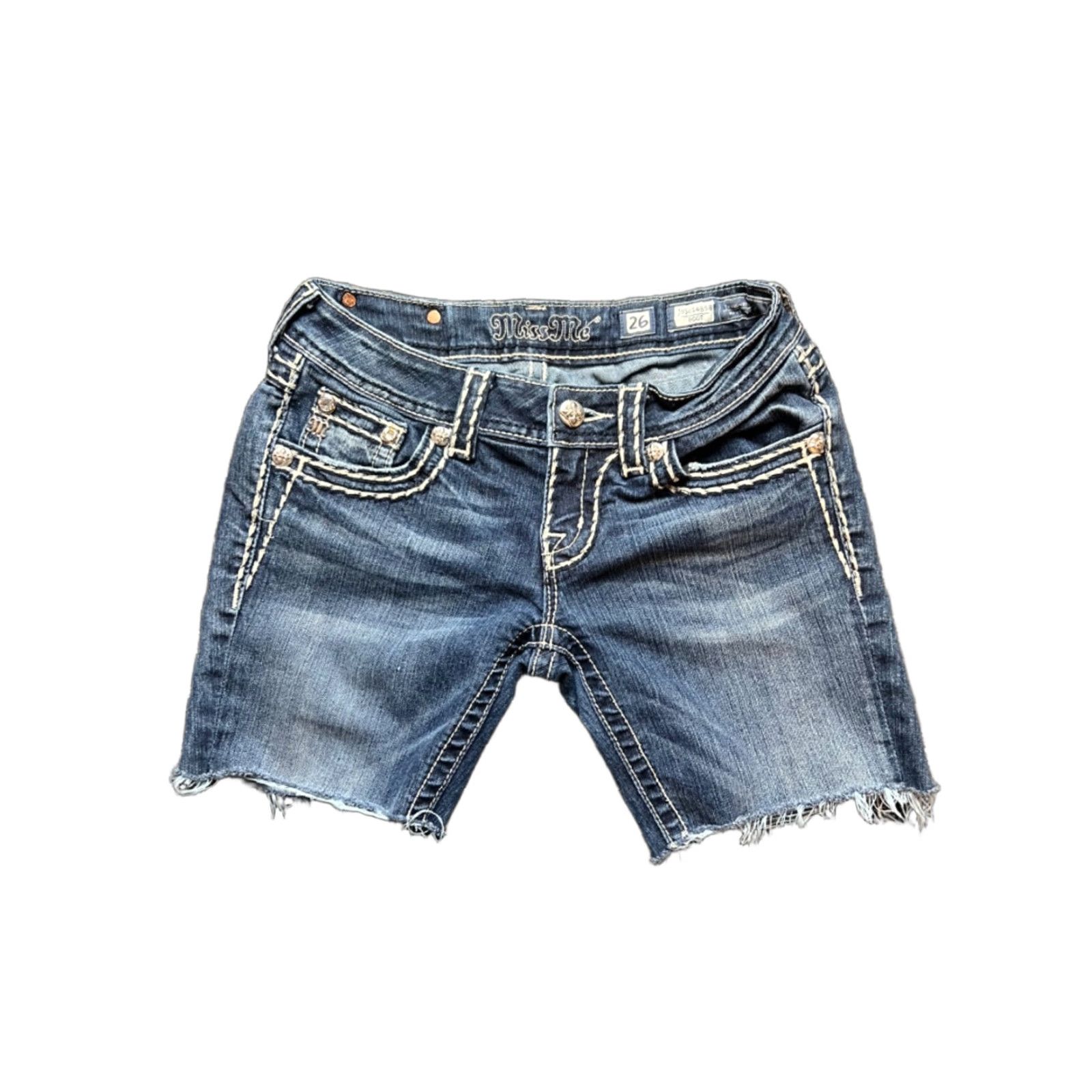 Miss Me Miss Me Cut-Off Jean Shorts Size 26 Embroidered Embellished Blue Womens Regular Cotton Blend Size 26" / US 2 / IT 38 - 1 Thumbnail