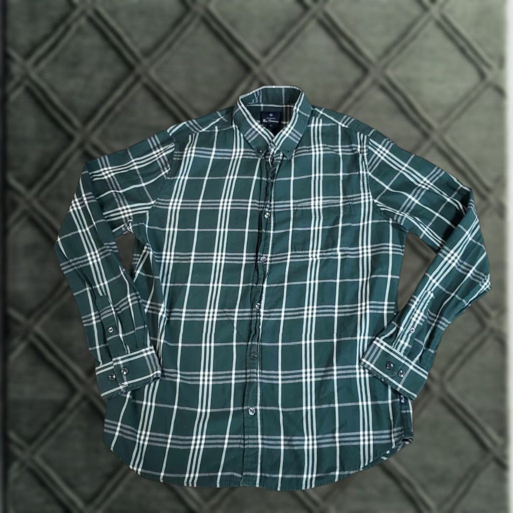 Ben Sherman Ben Sherman Button-Up Shirt Mens M Long Sleeve Plaid Green Cotton Button-Down Shirt Size US M / EU 48-50 / 2 - 1 Thumbnail