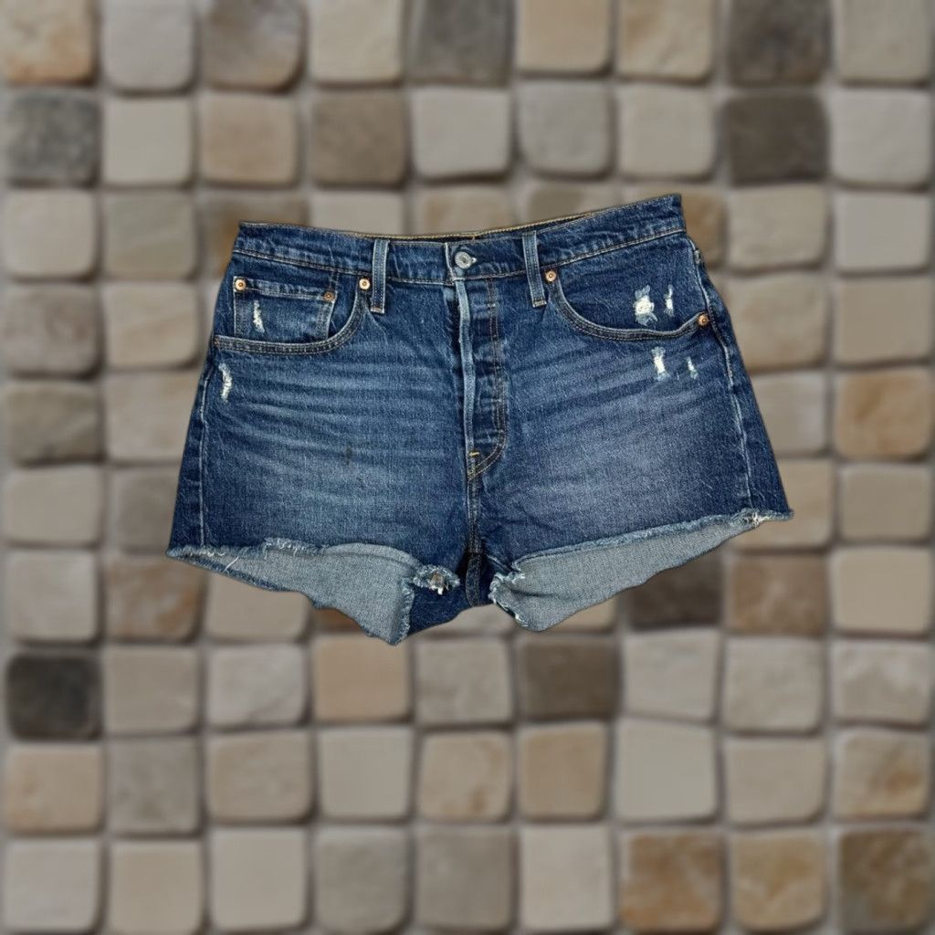 Levi's Levi's 501 Shorts Womens 31 Blue Cut Off Distressed Denim Logo Cotton Frayed Hem Size 24" / US 00 / IT 34 - 1 Thumbnail