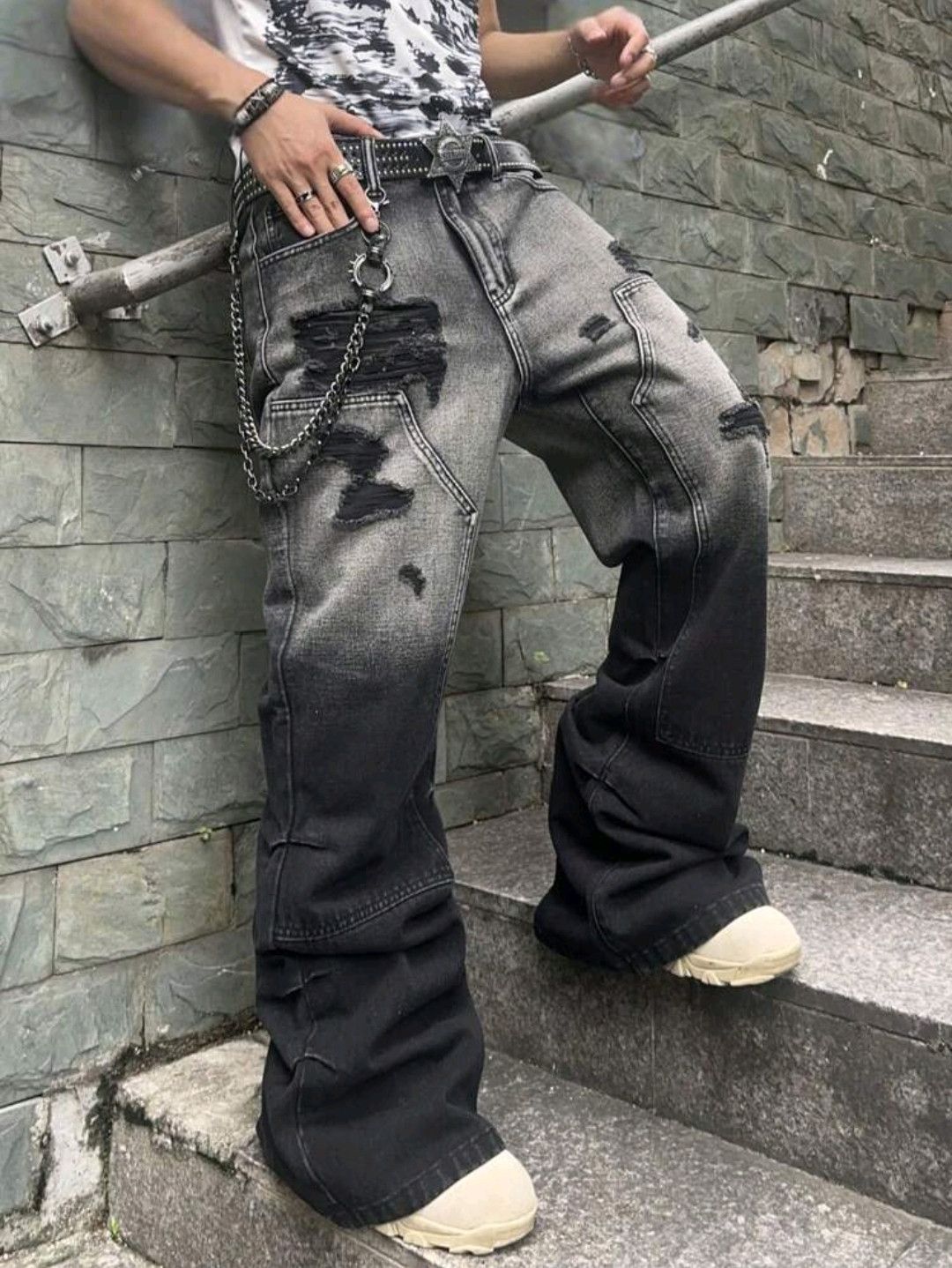 Japanese Brand × Jean Loose Ripped Pocket Wide-Leg Casual Denim Jeans Size US 34 / EU 50 - 4 Thumbnail