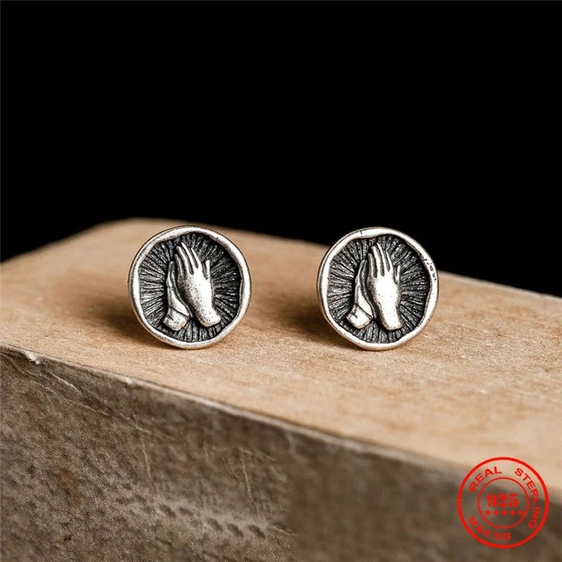 Jewelry Devout Hands Stud Earrings 925 Sterling Silver Ear Gift Size ONE SIZE - 3 Thumbnail