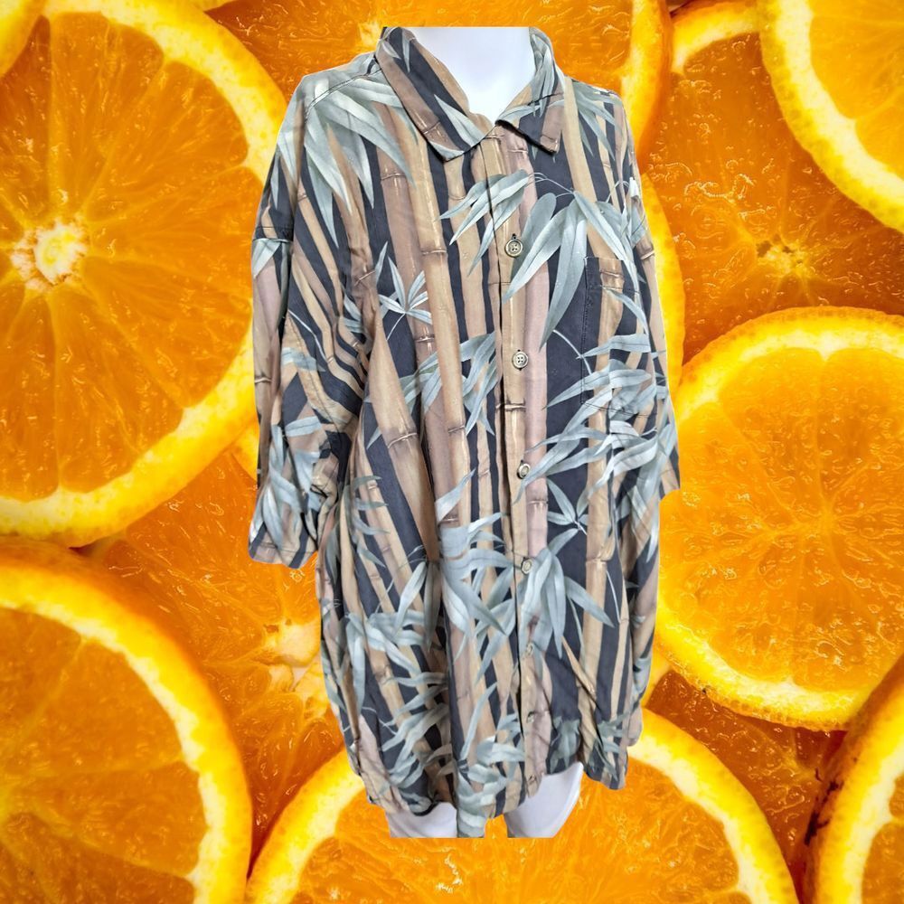 Tommy Bahama Tommy Bahama 100% Silk Bamboo Print Short Sleeve Button Down Size US XL / EU 56 / 4 - 7 Thumbnail