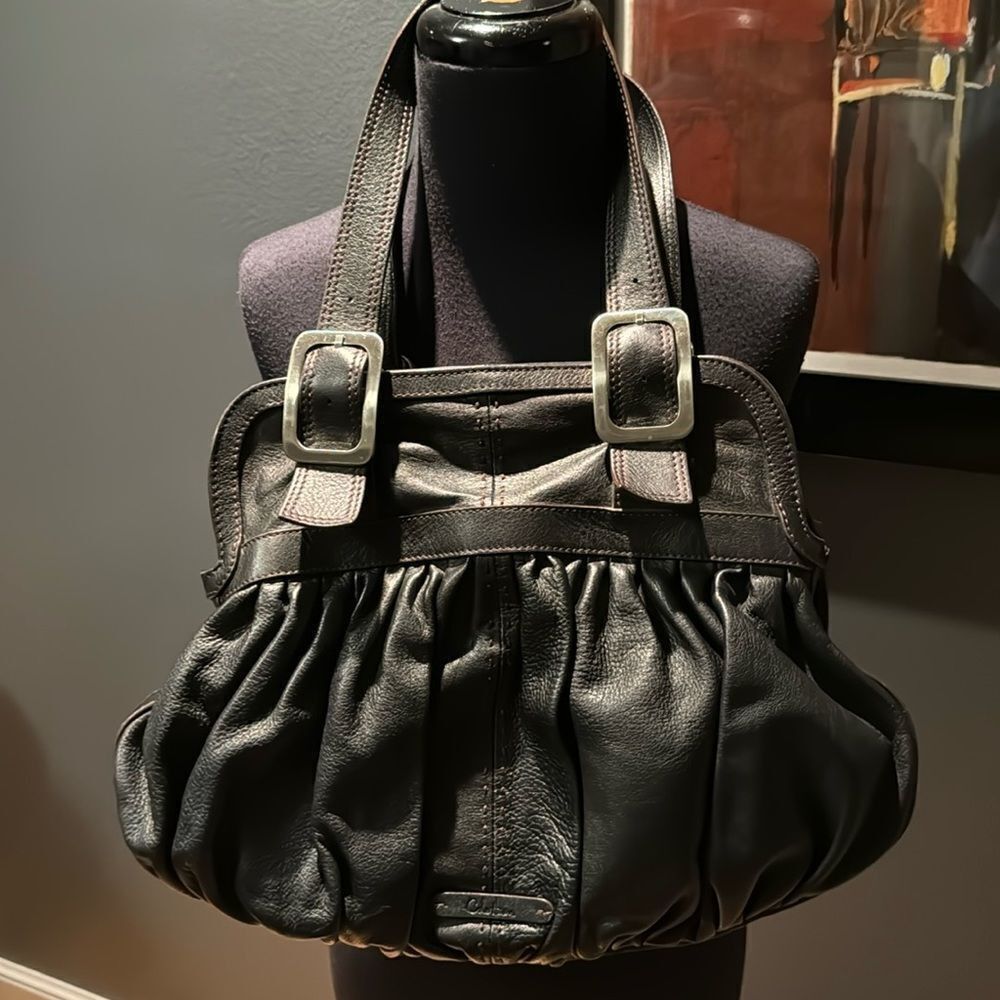 Cole Haan Cole Haan black pebbled leather gathered buckle strap shoul Size ONE SIZE - 1 Thumbnail