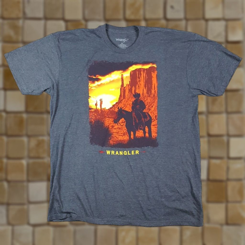 Wrangler VINTAGE Wrangler Men's T-Shirt Short Sleeve Crew Neck 00s Cowboy Horse Graphic Retro Southwestern Gray XL Size US XL / EU 56 / 4 - 1 Thumbnail