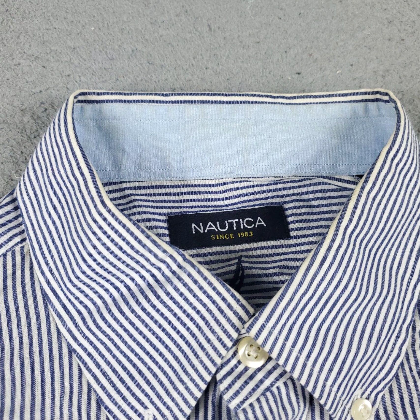 Nautica Nautica Blue White Striped Dress Shirt Mens Regular Size 16.5 Long Sleeve Button Up Classic Size 42R - 3 Thumbnail
