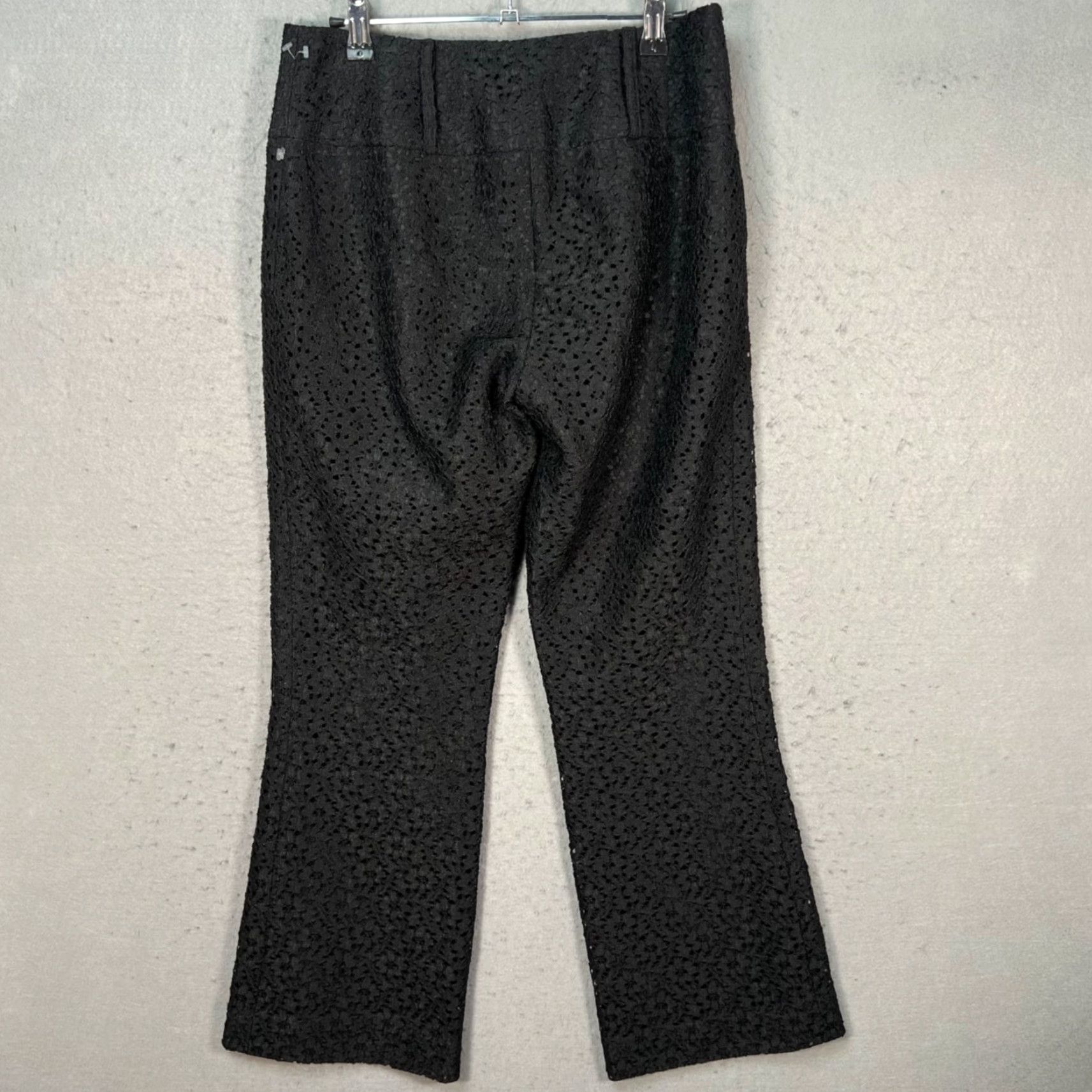 Vintage Cache Womens Pants 4 Black Eyelet Flare Wide-Leg High Rise Cotton Acetate Dress Pants Womens High Rise Flared 29in Inseam Size 27" / US 4 / IT 40 - 2 Thumbnail