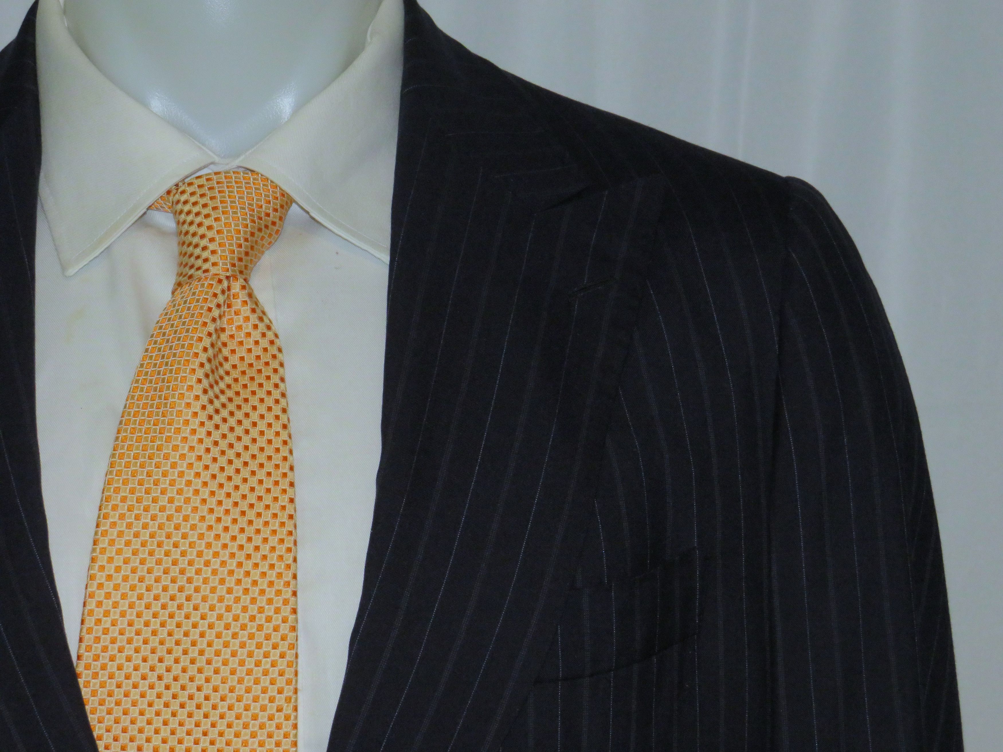 Kiton 100% Cashmere Navy Blue Striped Two Button Suit 43R Size 44R - 7 Thumbnail