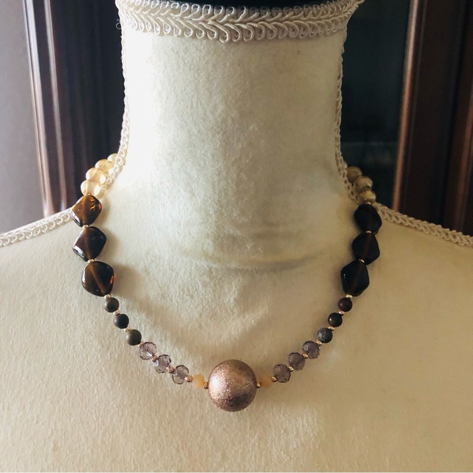 Handmade Handcrafted recycled vintage genuine stone necklace Size ONE SIZE - 2 Thumbnail
