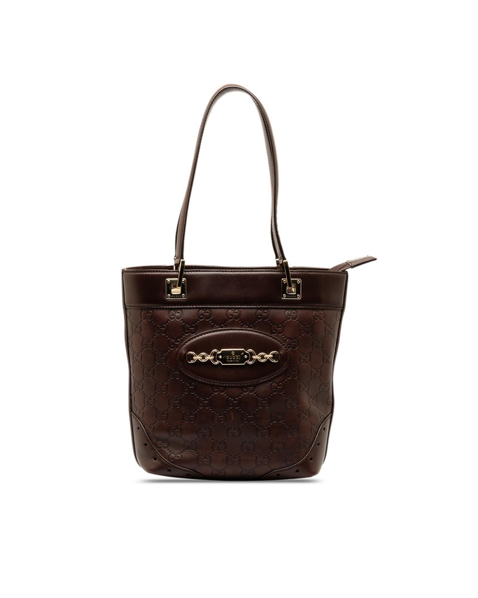 image of Gucci Brown Leather Tote Bag, Women's
