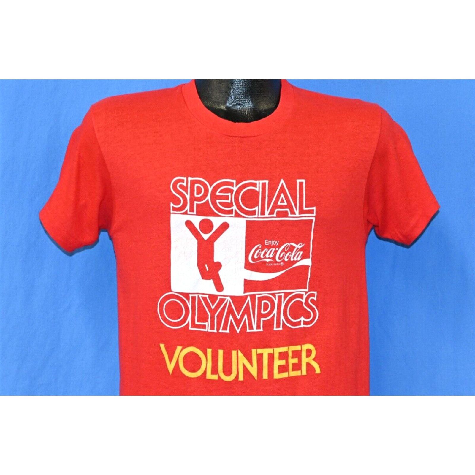 Image of Hanes Vintage 70's Coca Cola Soda Special Olympics Coke Volunteer Red T-Shirt Small S in White, Men