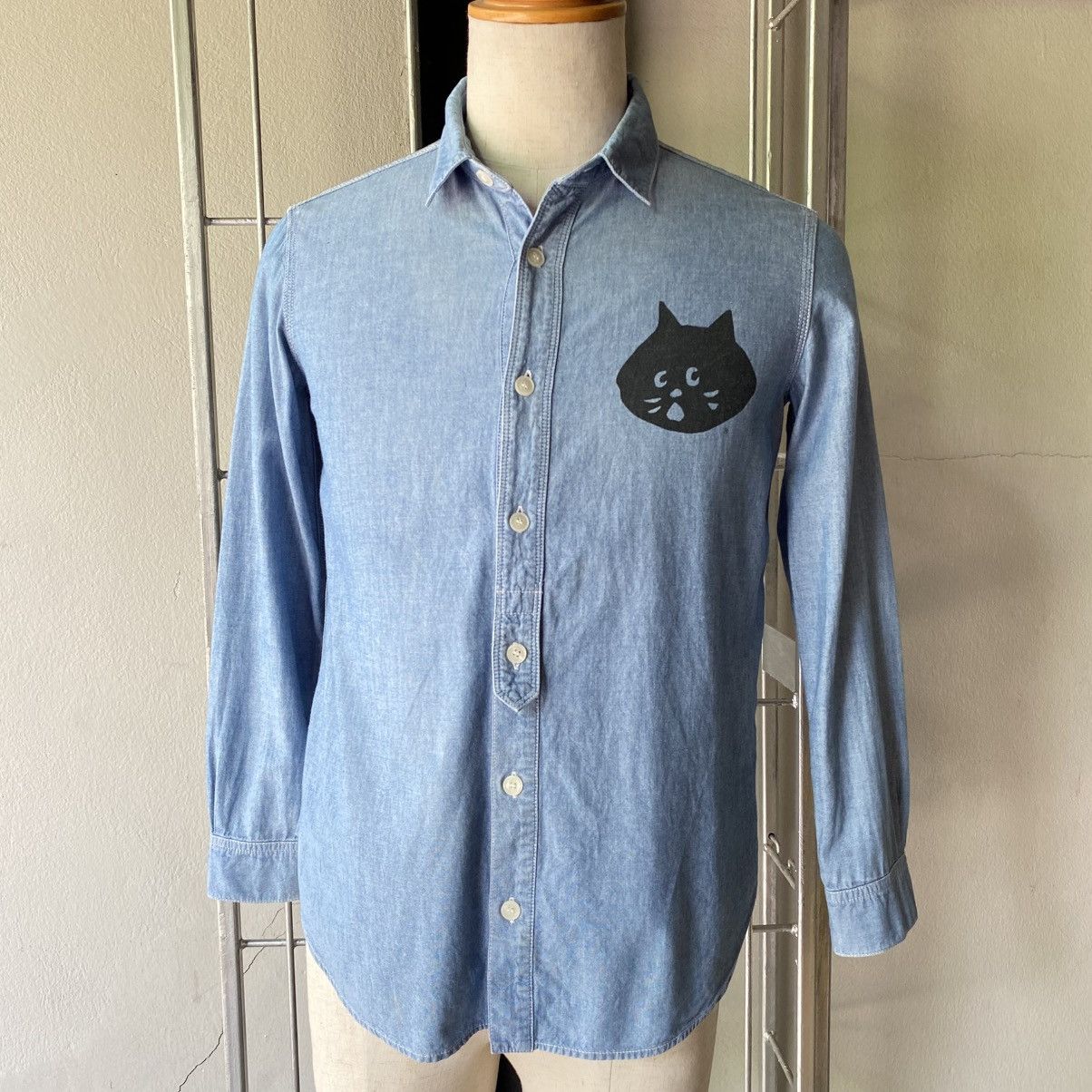 Ne-Net Ne-net Soft Blue Button-Up Cat Shirt Size US S / EU 44-46 / 1 - 12 Thumbnail