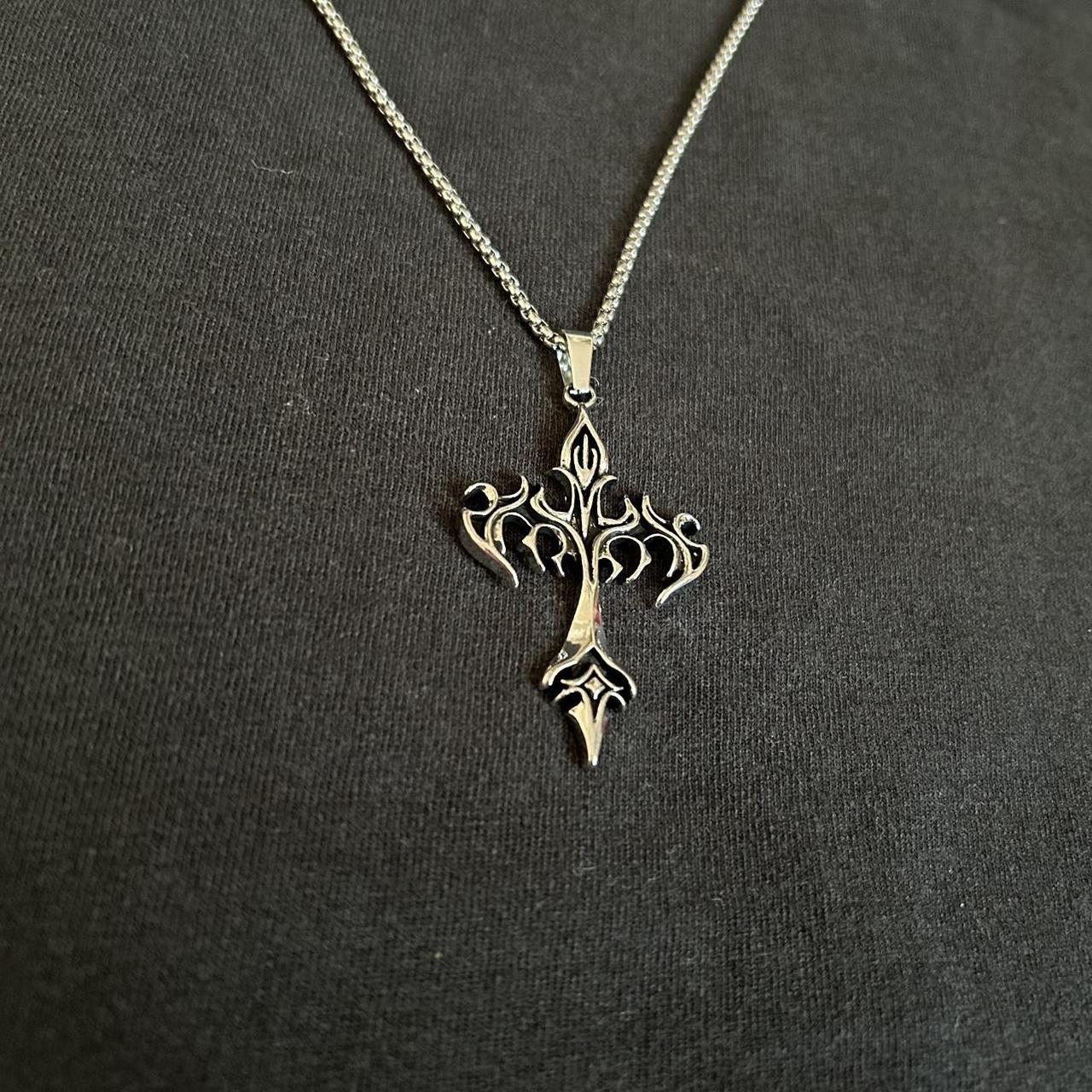 Japanese Brand × Vintage Y2K 2000s Silver Goth Punk Cross Enamel Pendant Chain Size ONE SIZE - 1 Thumbnail
