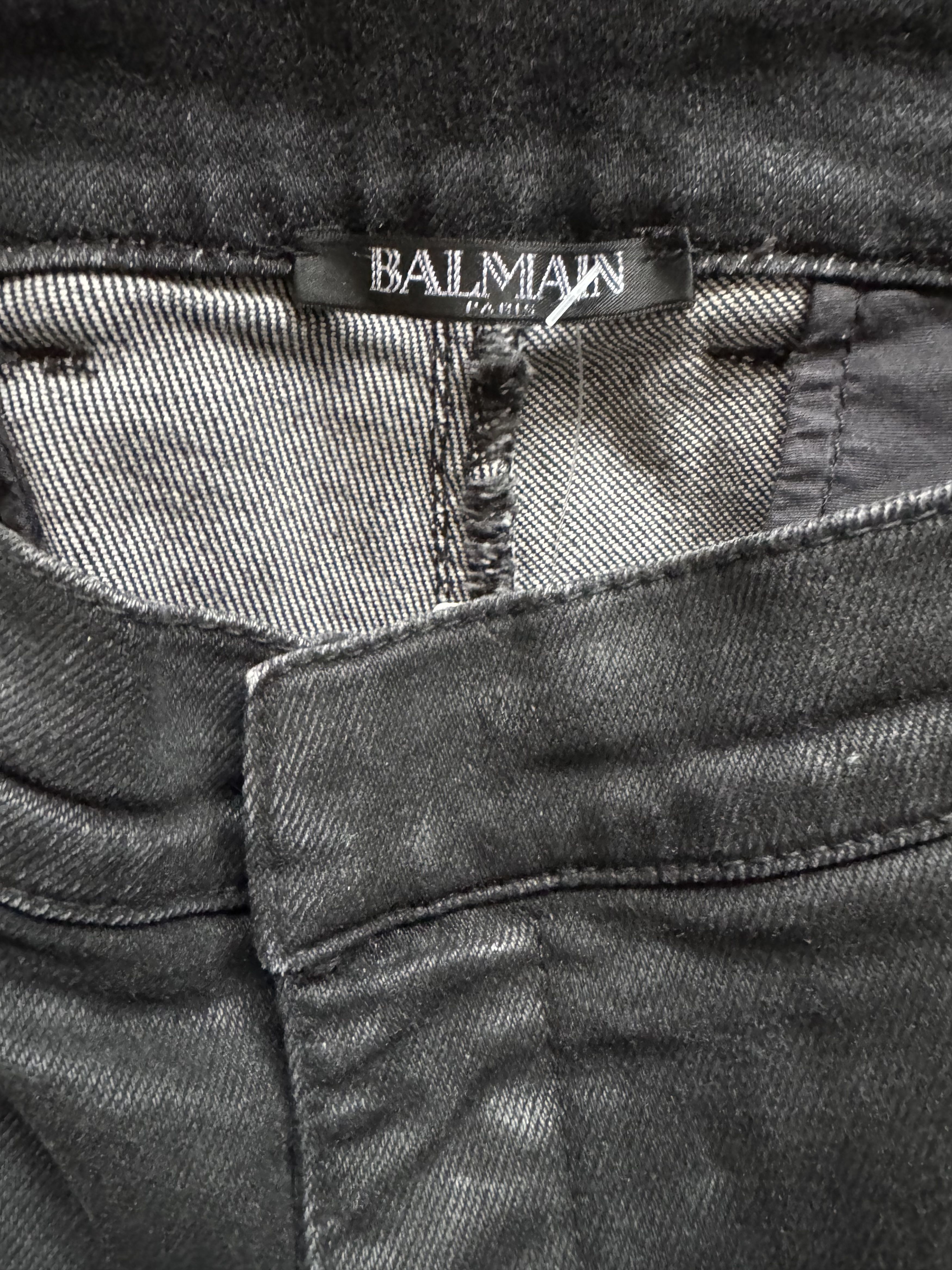 Balmain Waxed Biker Denim Jeans Size US 31 - 11 Thumbnail