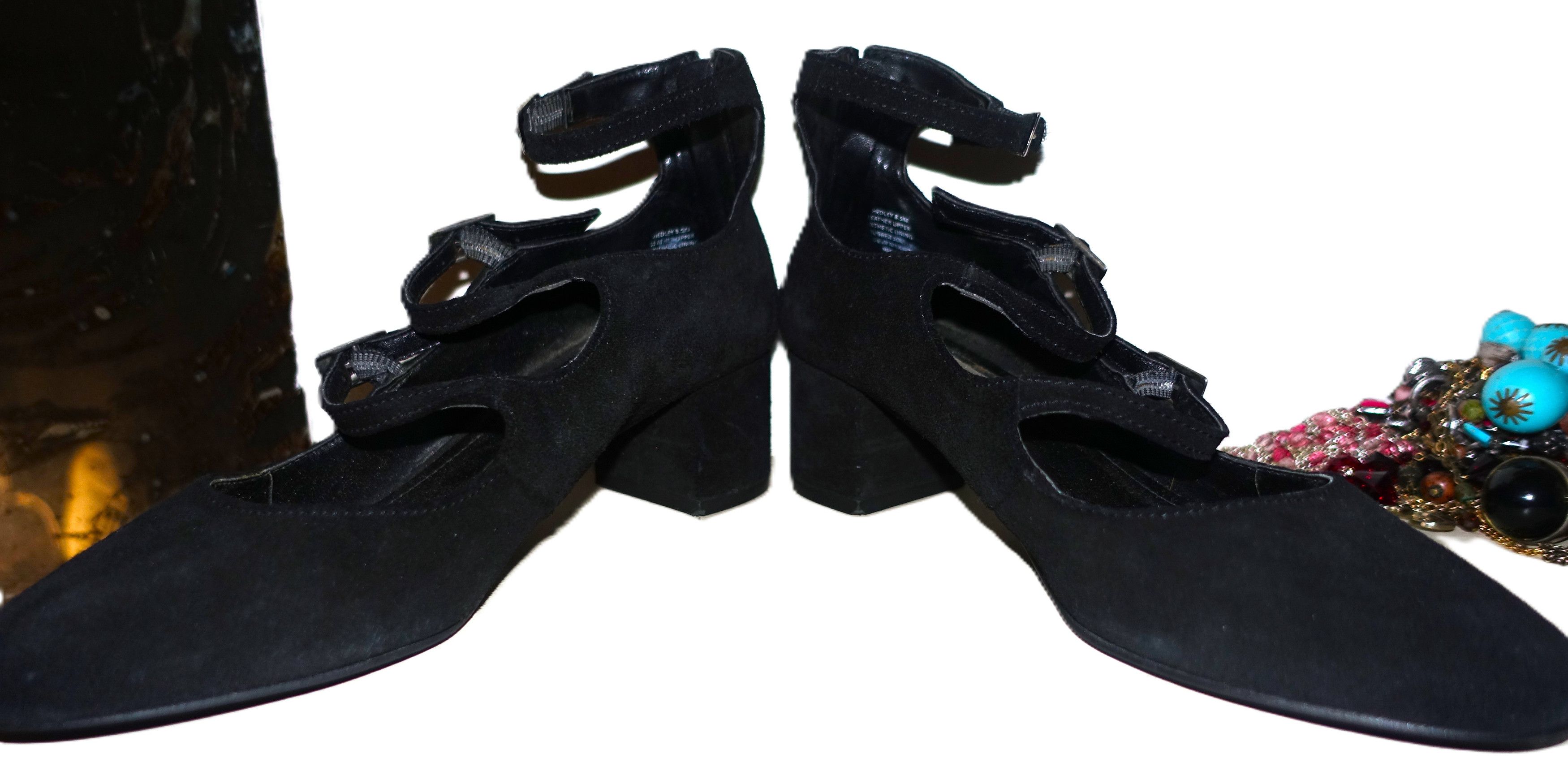 Steve Madden Steve Madden Black Suede 3 Strap Rose Chunky Heels 8.5 Size US 8.5 / IT 38.5 - 3 Thumbnail