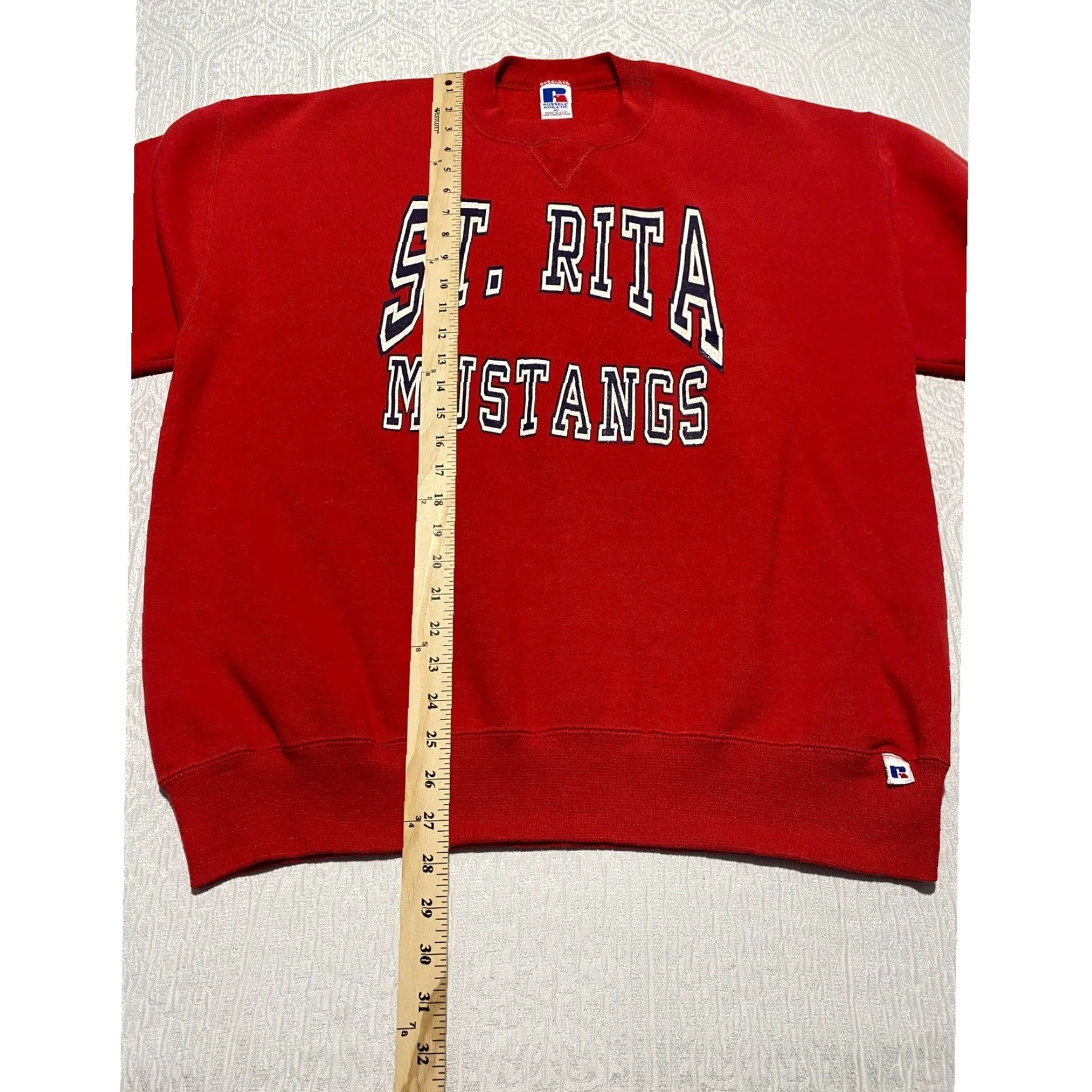 Russell Athletic VINTAGE Russell Athletic Sweatshirt Mens XL Red Mustangs 90s USA Crewneck Graphic Print Pullover Long Sleeve Size US XL / EU 56 / 4 - 6 Thumbnail