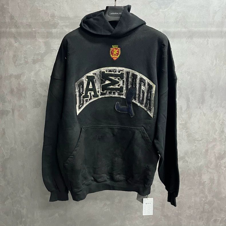 Balenciaga Black monogrammed pullover hooded sweatshirt wit