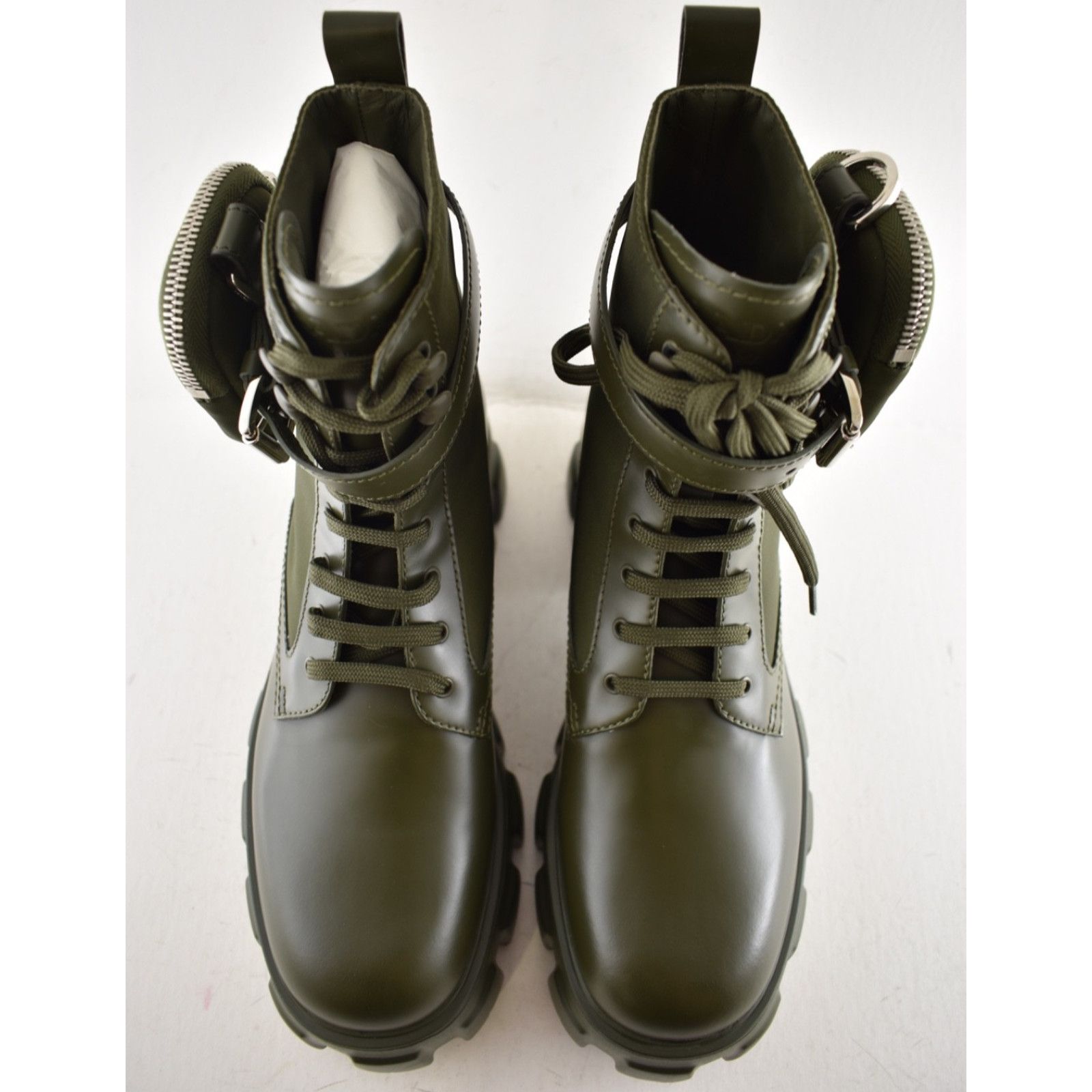 Prada Prada Monolith Green Leather Nylon Pouch Combat Boot 40 Size US 10 / IT 40 - 10 Thumbnail
