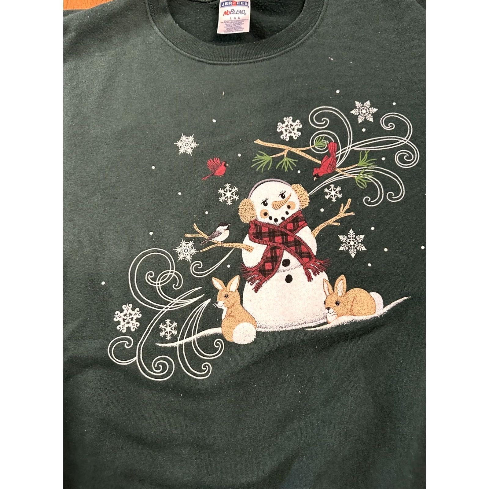 Jerzees VINTAGE Snowman Crewneck Sweatshirt L Green Unisex Adults Flower Size US L / EU 52-54 / 3 - 4 Thumbnail