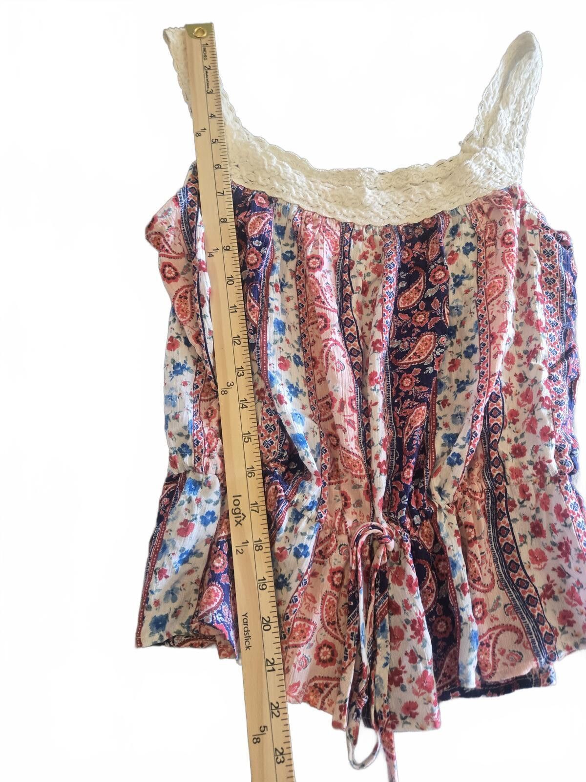 Other Wild Moss Floral Patchwork Peplum Top Crochet Lace Trim Sz L Size L / US 10 / IT 46 - 7 Thumbnail