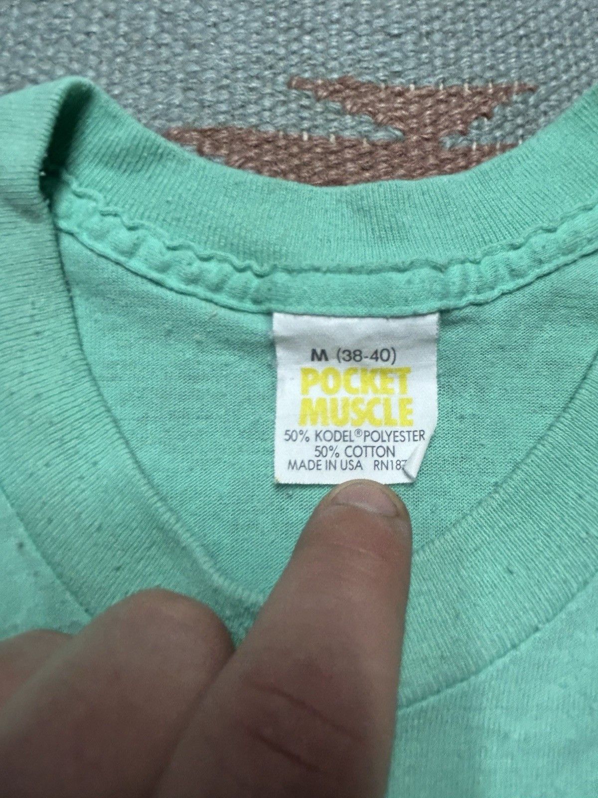 Vintage VTG 80s pocket t shirt blank mint green muscle paint soft M Size US M / EU 48-50 / 2 - 5 Thumbnail