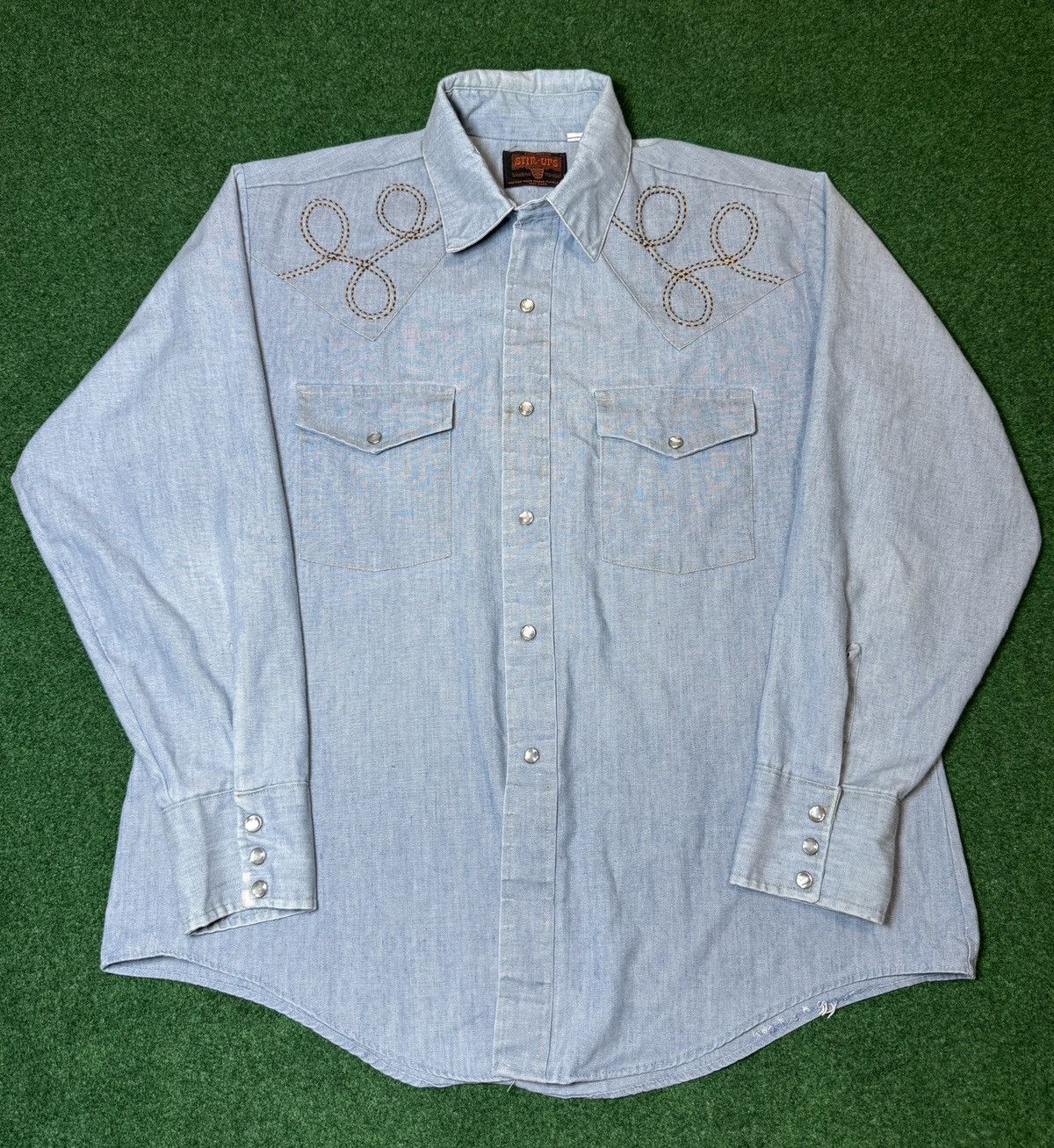 Vintage × Wrangler Vtg 90s Stir Ups Western Pearl Snap Button Cowboy Shirt Size US L / EU 52-54 / 3 - 1 Thumbnail