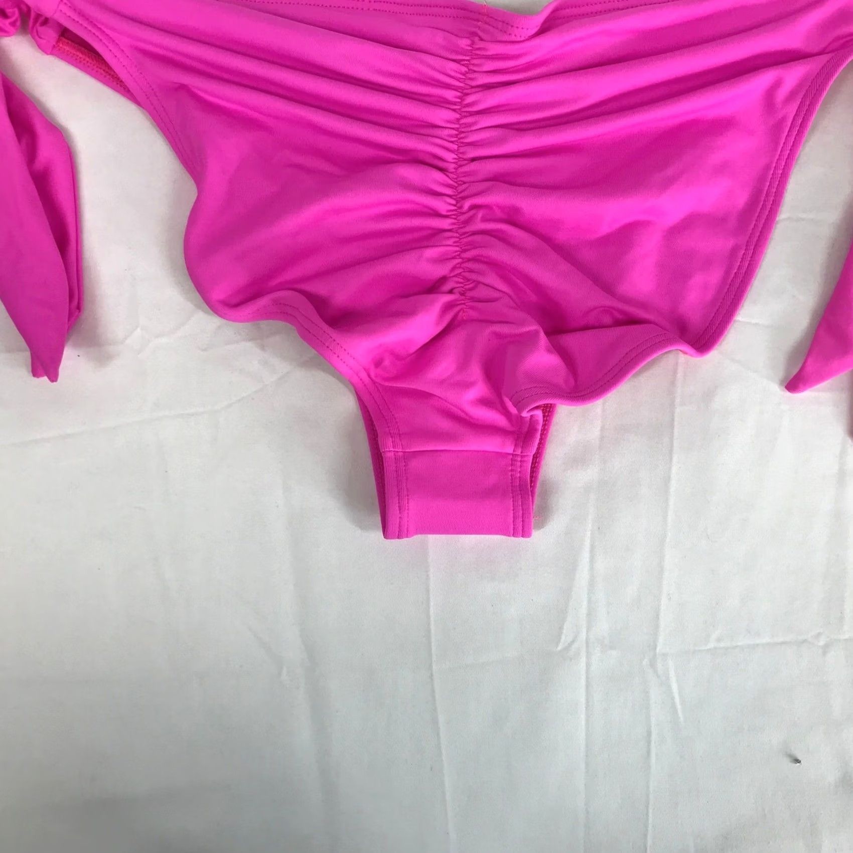 Vintage VINTAGE? No — (Original is not vintage) Frederick's of Hollywood Hot Pink Side Tie Ruched Bikini Bottom 1X/2X NWT Size 40" / US 18 - 6 Thumbnail
