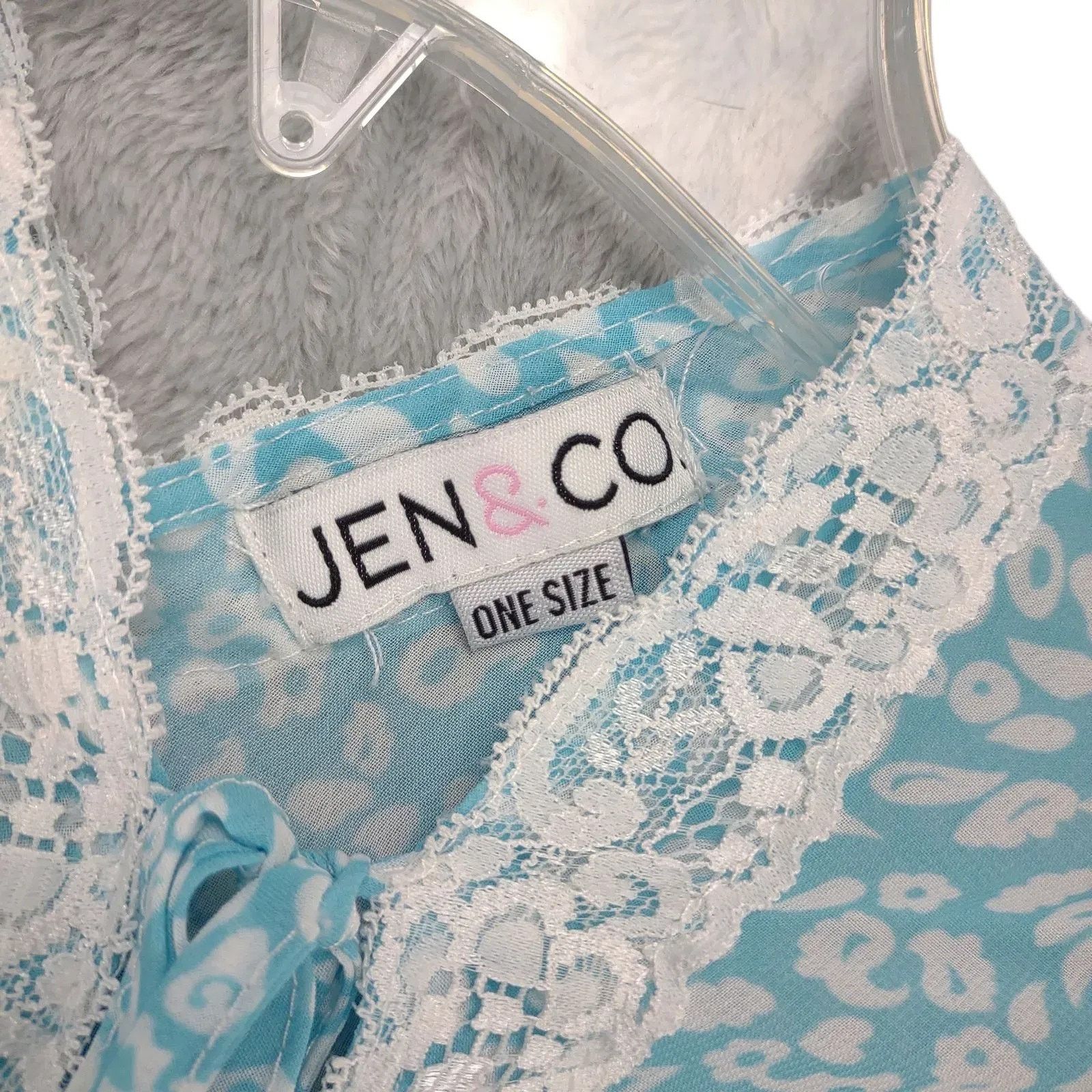 Other Jen & Co Blue Sheer White Lace Trim Nightgown Robe Size ONE SIZE - 4 Thumbnail