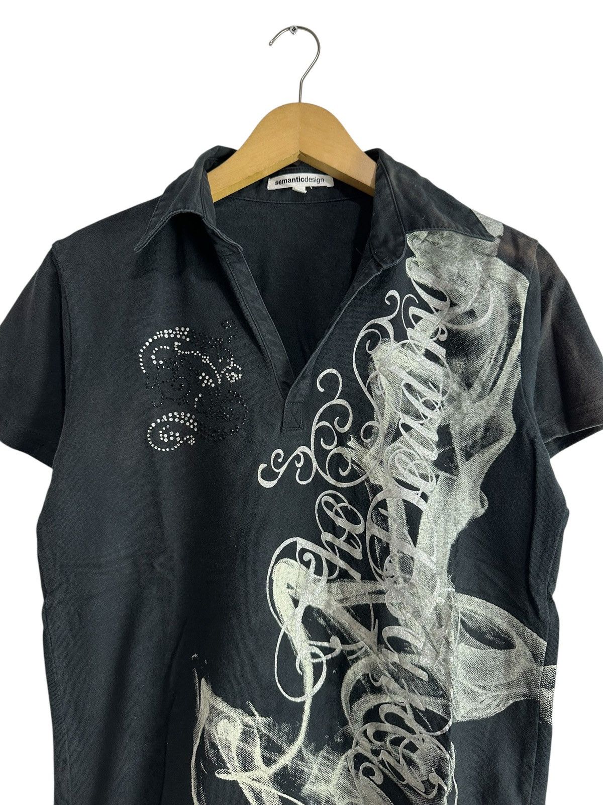 semanticdesign 2000s Y2K Semantic Design Shirt Rivet Collar POEM BLACK Size US S / EU 44-46 / 1 - 2 Thumbnail