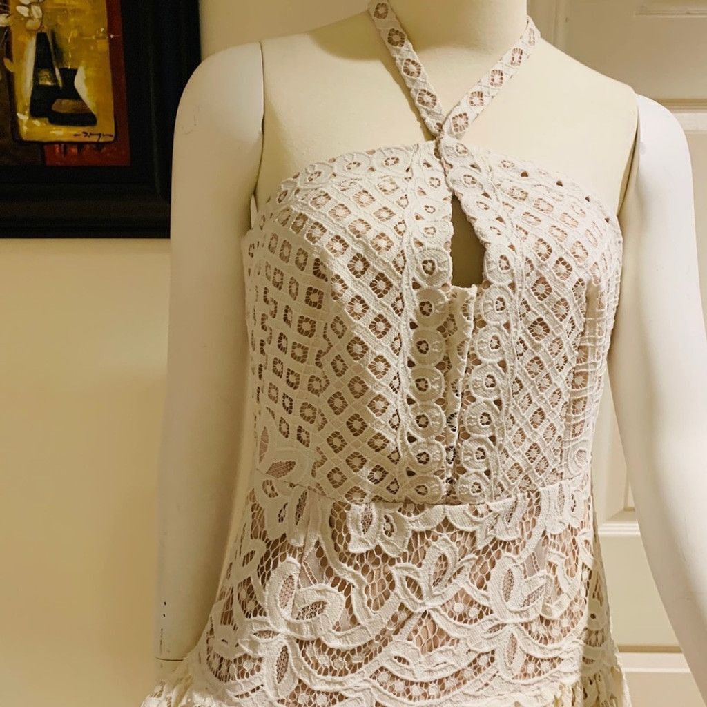 Other BCBG White Lace beige Liners Halter Dress Size 12 Size XL / US 12-14 / IT 48-50 - 4 Thumbnail