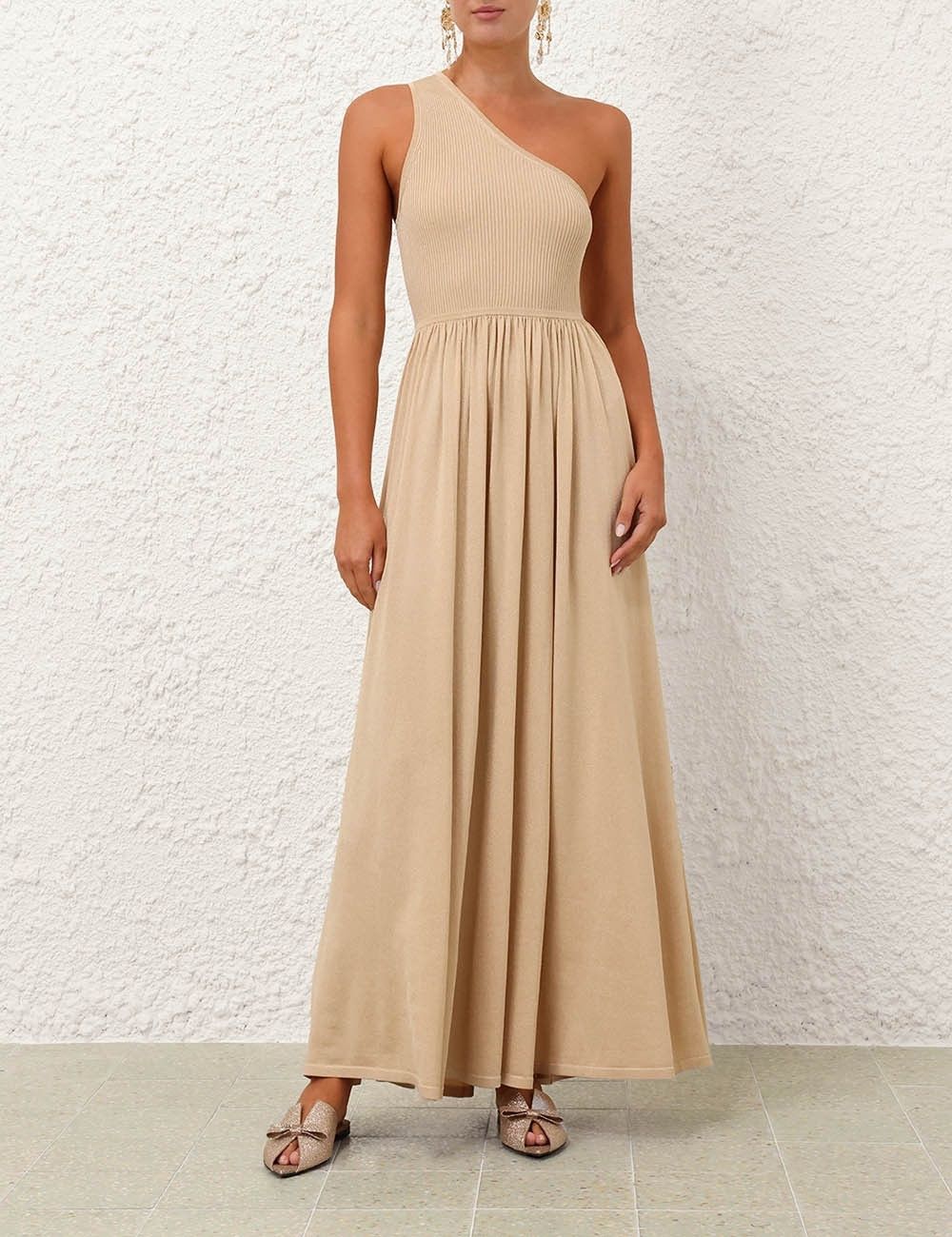 Zimmermann oc11z1025 Crush Metallic Asymmetric Maxi Dress in Beige Size L / US 10 / IT 46 - 7 Thumbnail