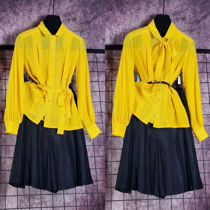 Dior Yellow Silk Patterned Long Sleeve Shirt 0089