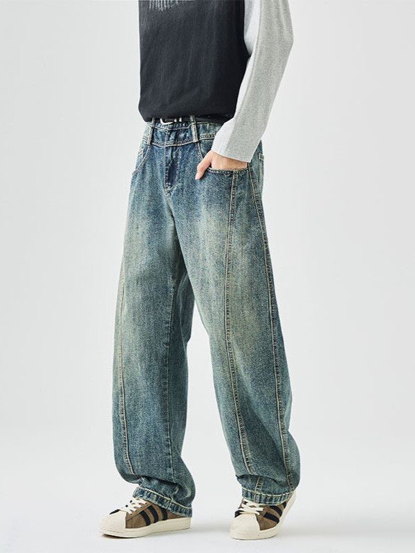 Vintage American retro washed men's straight baggy cutaway jeans Size US 32 / EU 48 - 2 Thumbnail