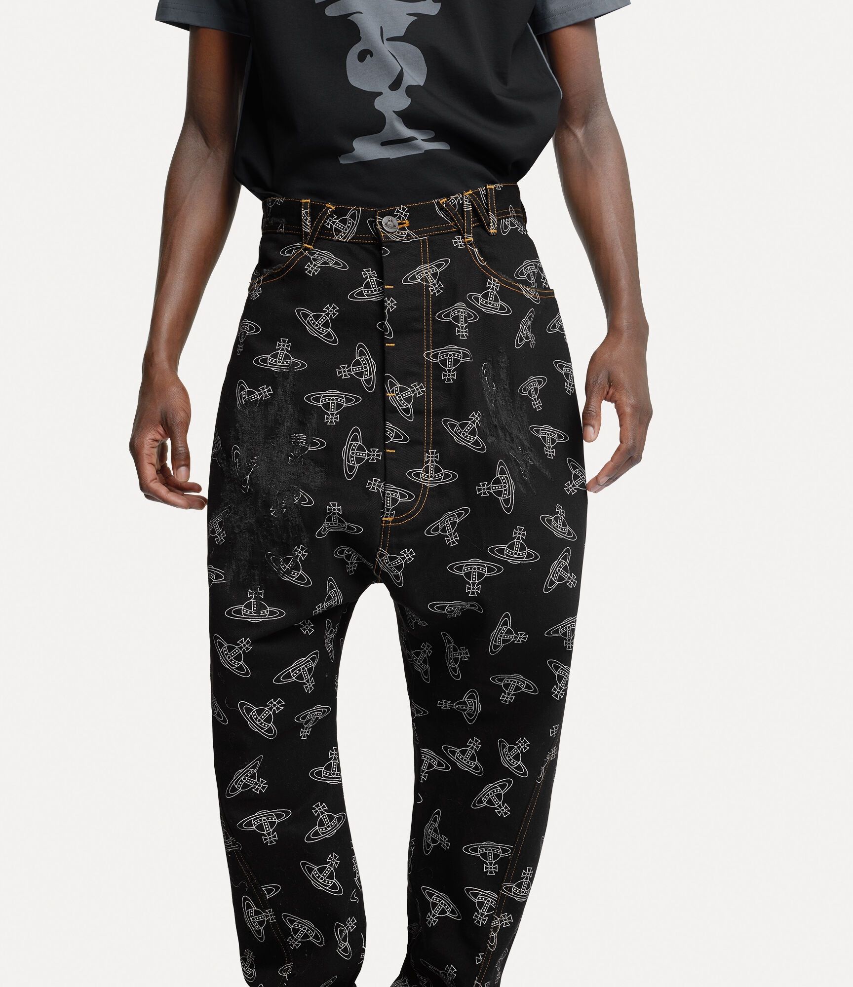 Vivienne Westwood o1srvl11e0326 Orb-Print Regular-Fit Jeans in Black Size US 30 / EU 46 - 5 Thumbnail