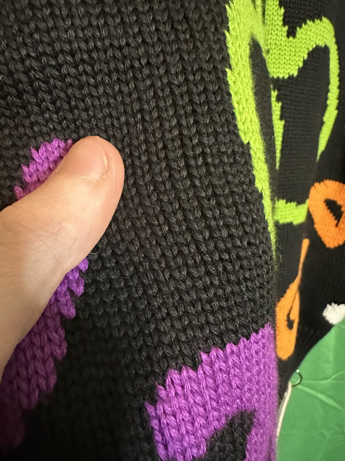 GCDS FUCK jacquard cherry thick knit black logo sweater NWT Size US M / EU 48-50 / 2 - 4 Thumbnail