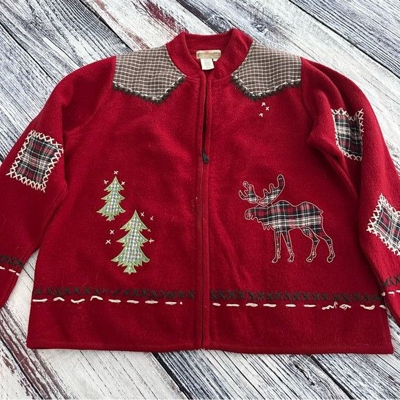 Coldwater Creek Vintage Coldwater Creek 100% Wool Zip Up Cabin Chic Moose Sw Size L / US 10 / IT 46 - 2 Thumbnail