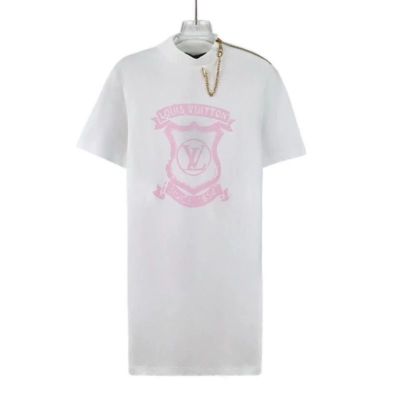 Louis Vuitton Louis Vuitton 22 white logo print chain cotton stand-up sh Size S / US 4 / IT 40 - 1 Thumbnail