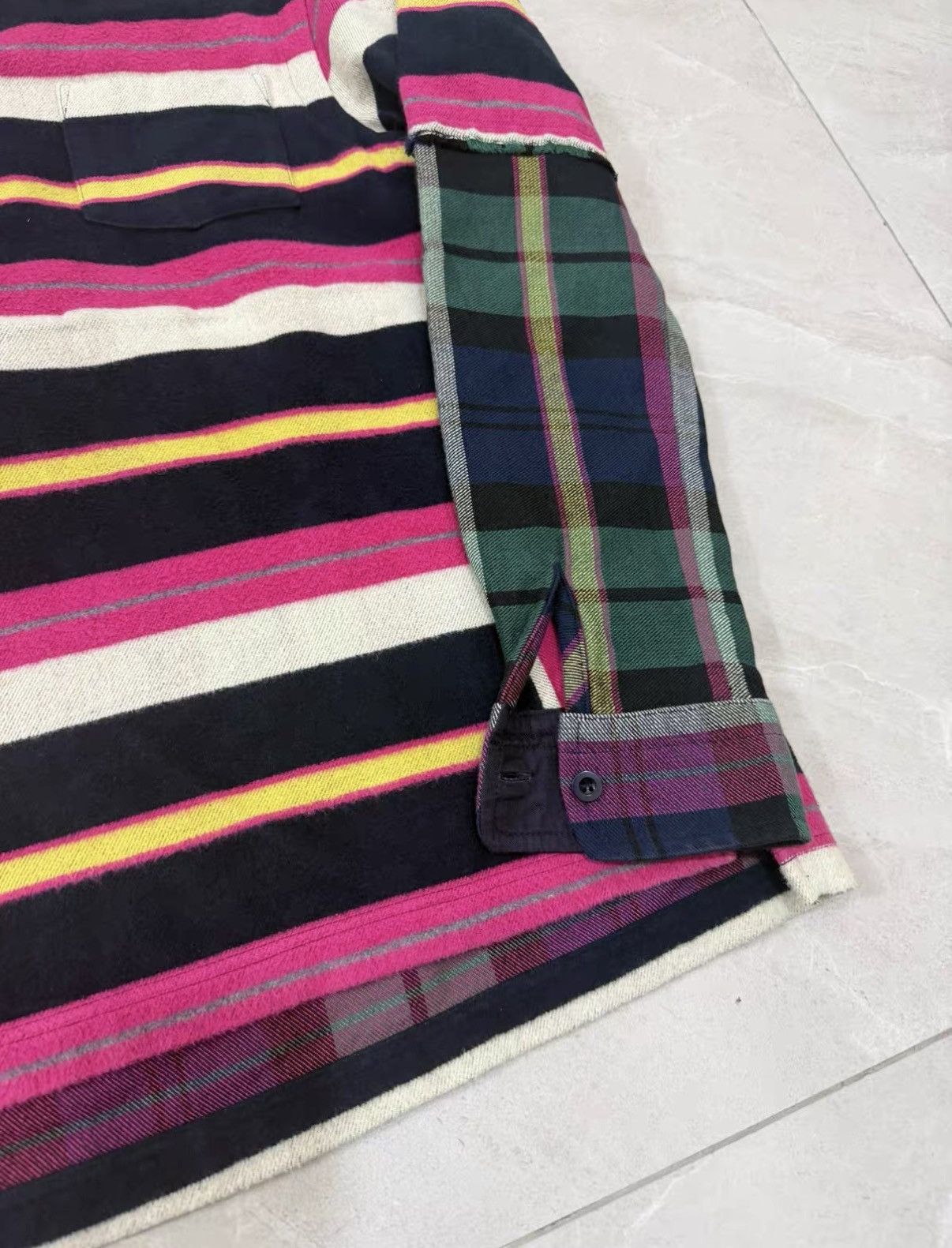 Sacai Sacai Deconstructed Patchwork Stripe Plaid Shirt Hoodie J34 Size US XS / EU 42 / 0 - 3 Thumbnail