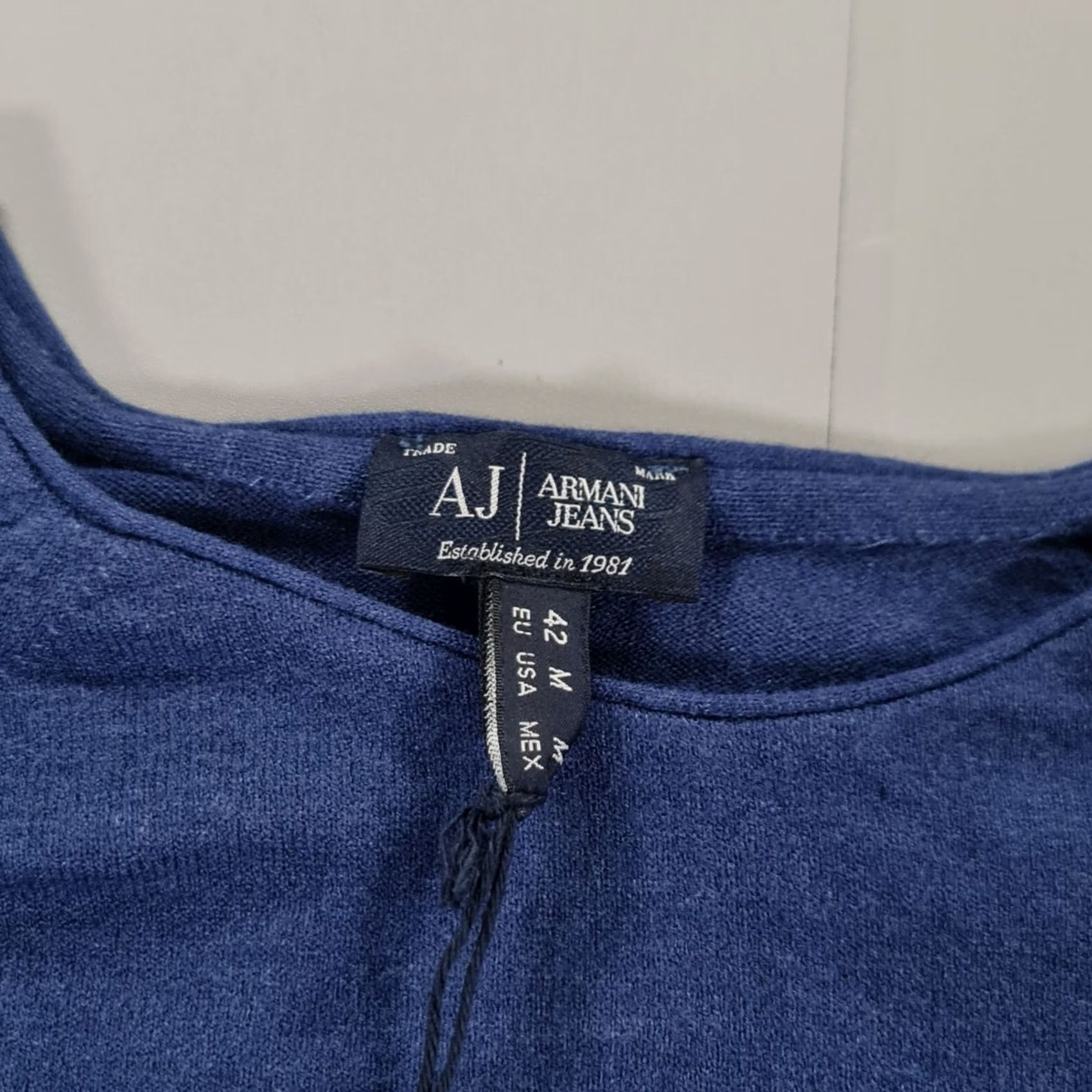 Vintage Armani Jeans Jumper Blue Medium Wool Pullover Knit Crew Neck Long Sleeve Ruffle Accents Womens Casual City Designer - No, cannot include dash. Size M / US 6-8 / IT 42-44 - 3 Thumbnail